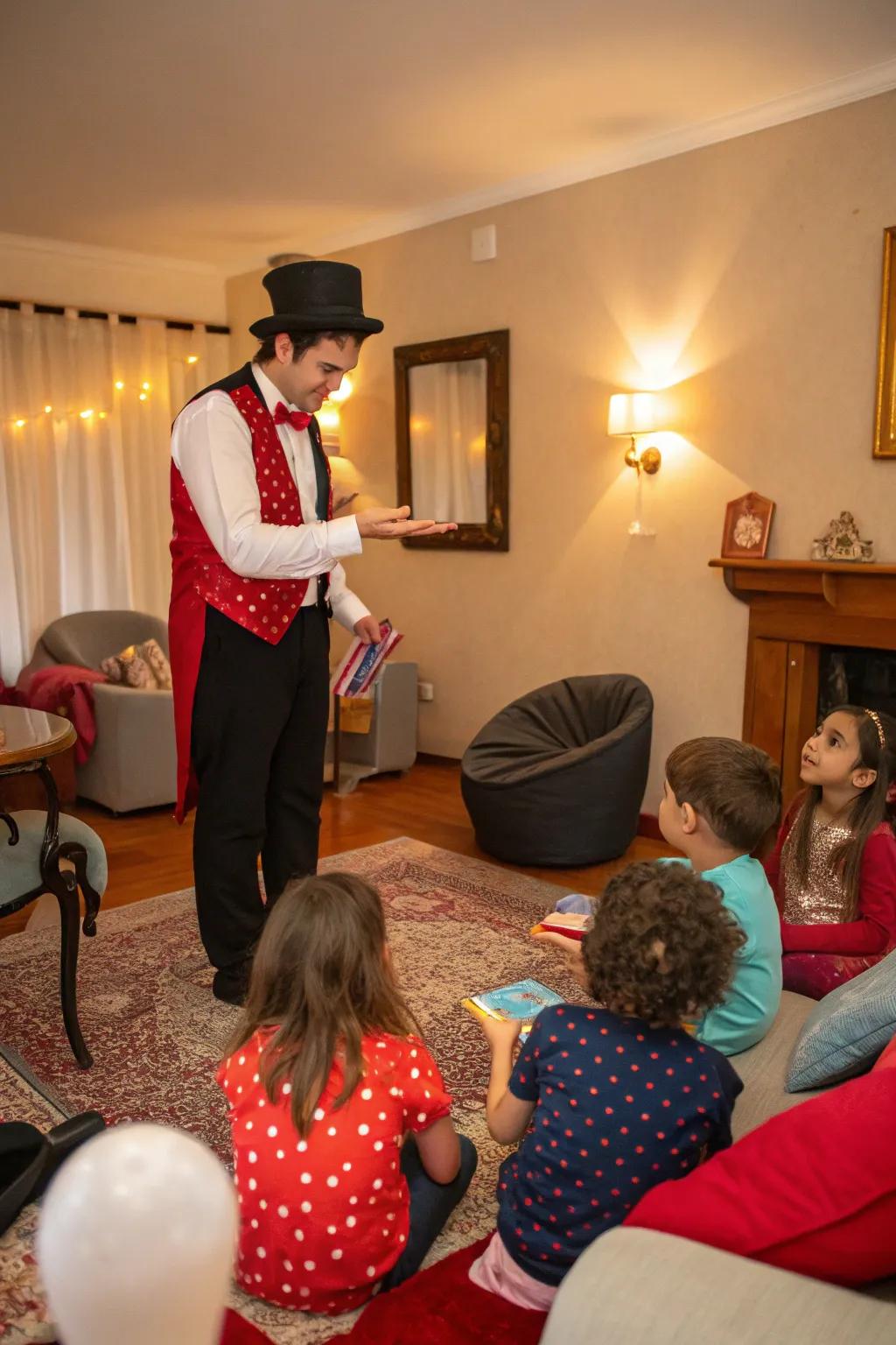 A magical indoor birthday party with enchanting performances.