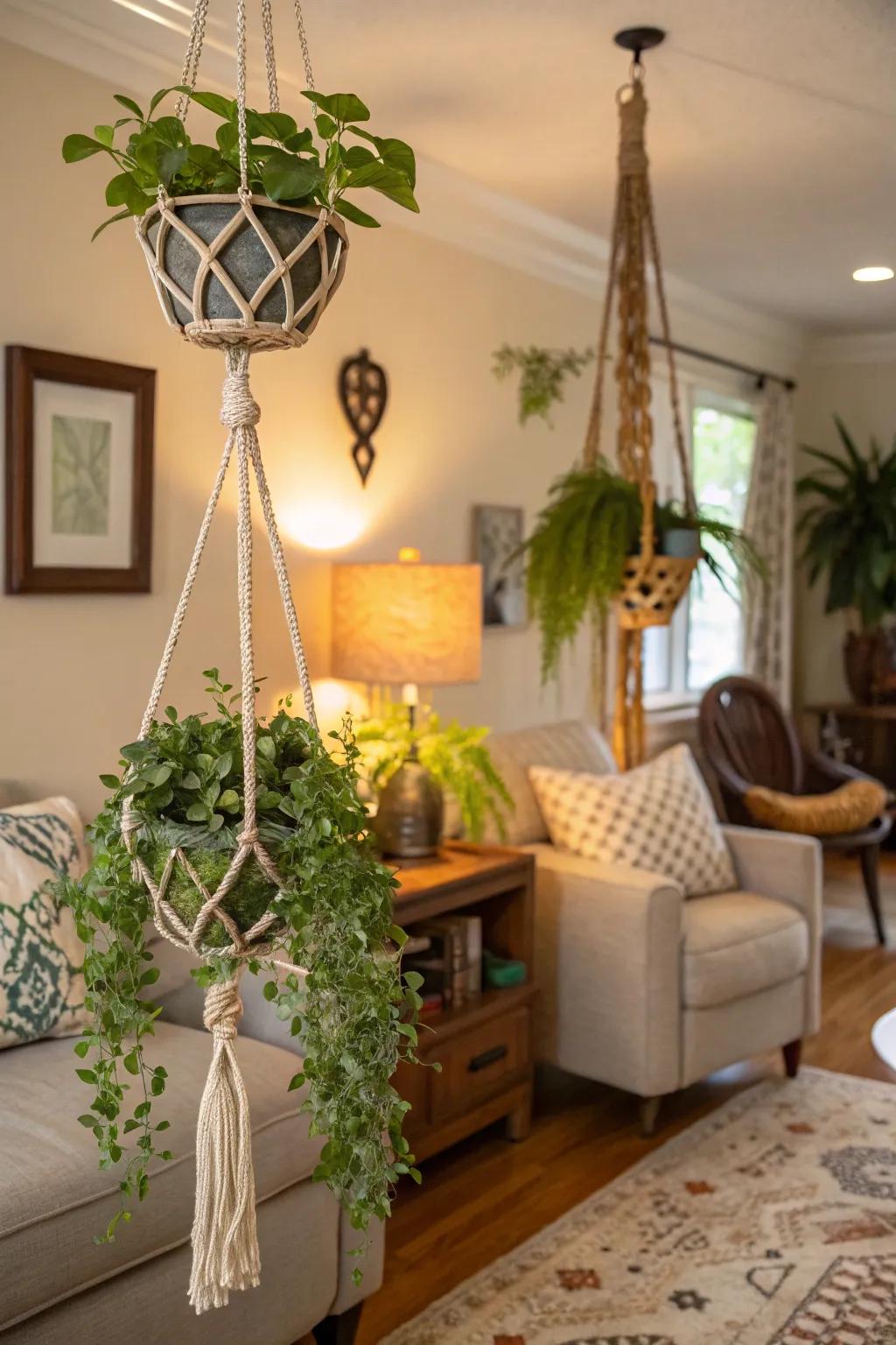 Decorative hangers add visual interest and style to your plant display.