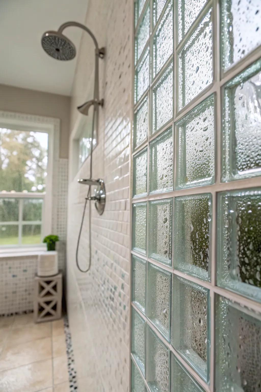 Glass blocks offer light and privacy in a stylish shower solution.