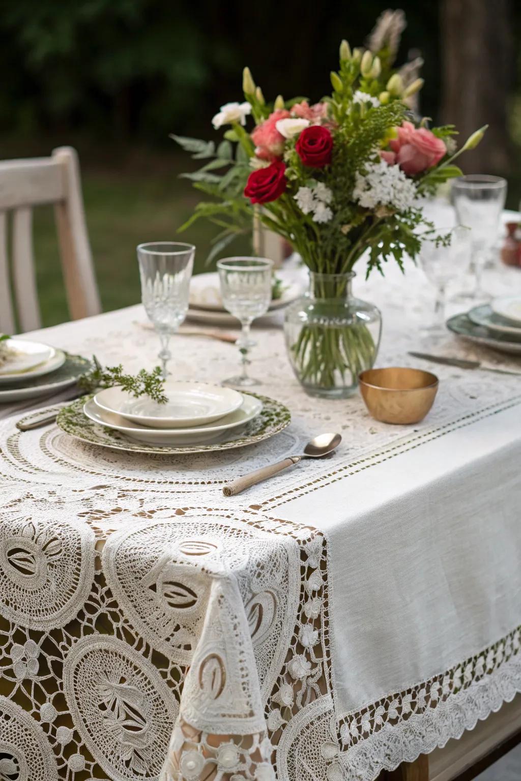 Irish lace tablecloths bring sophistication and charm to dining settings.