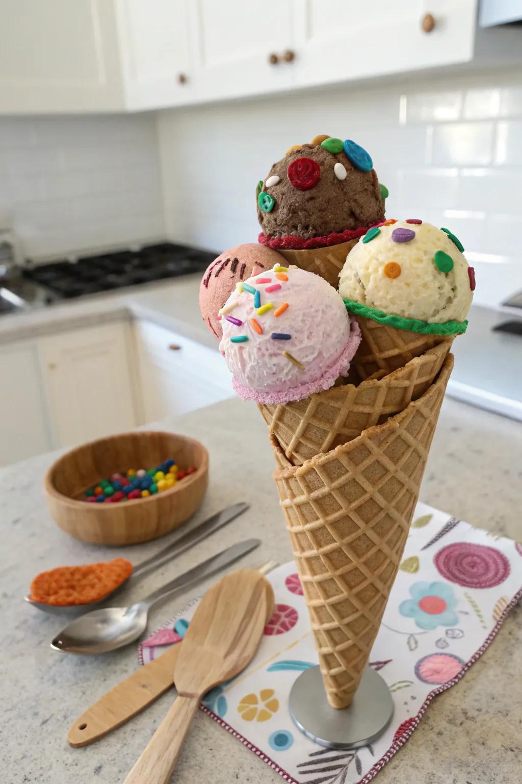 A delightful ice cream cone craft.