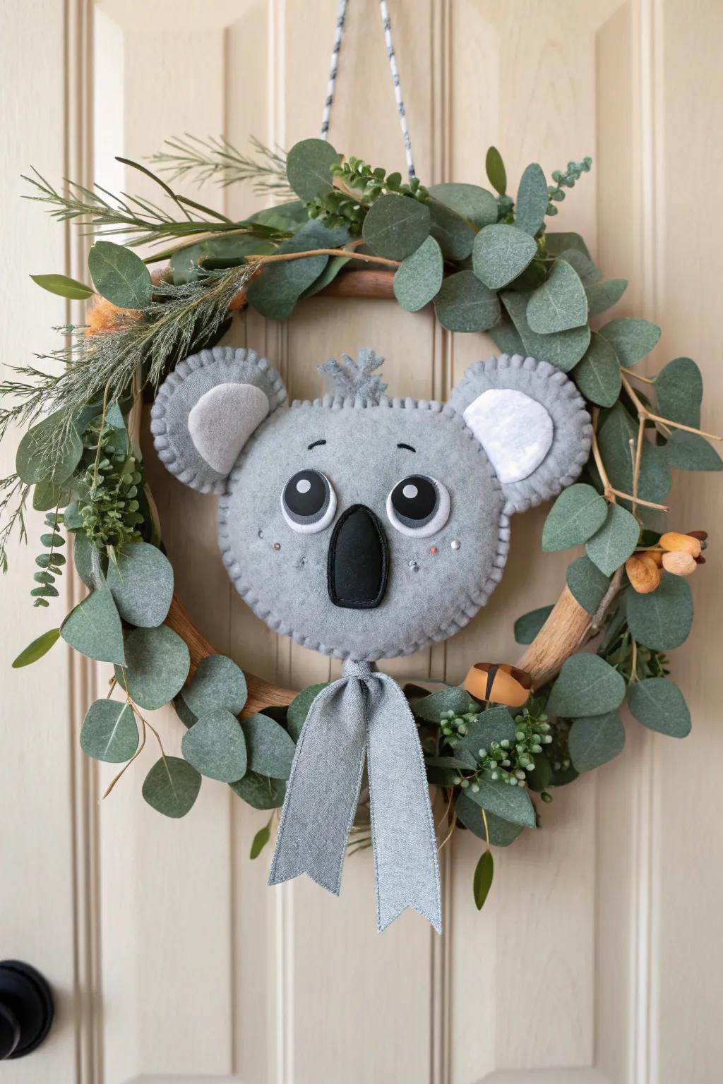 Welcome home with a touch of Australia – a koala wreath that combines simplicity and natural charm.