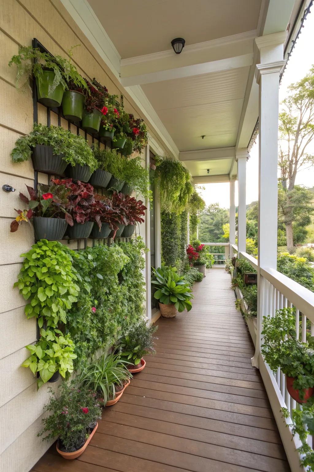 Vertical gardens add greenery without using floor space.