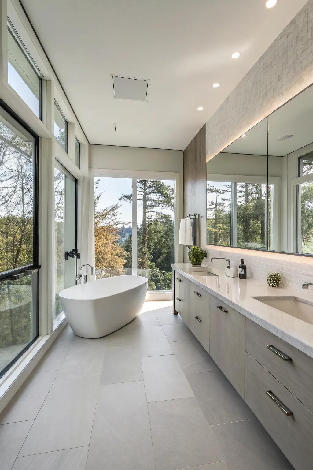 Minimalist design brings simplicity and elegance to this bathroom.