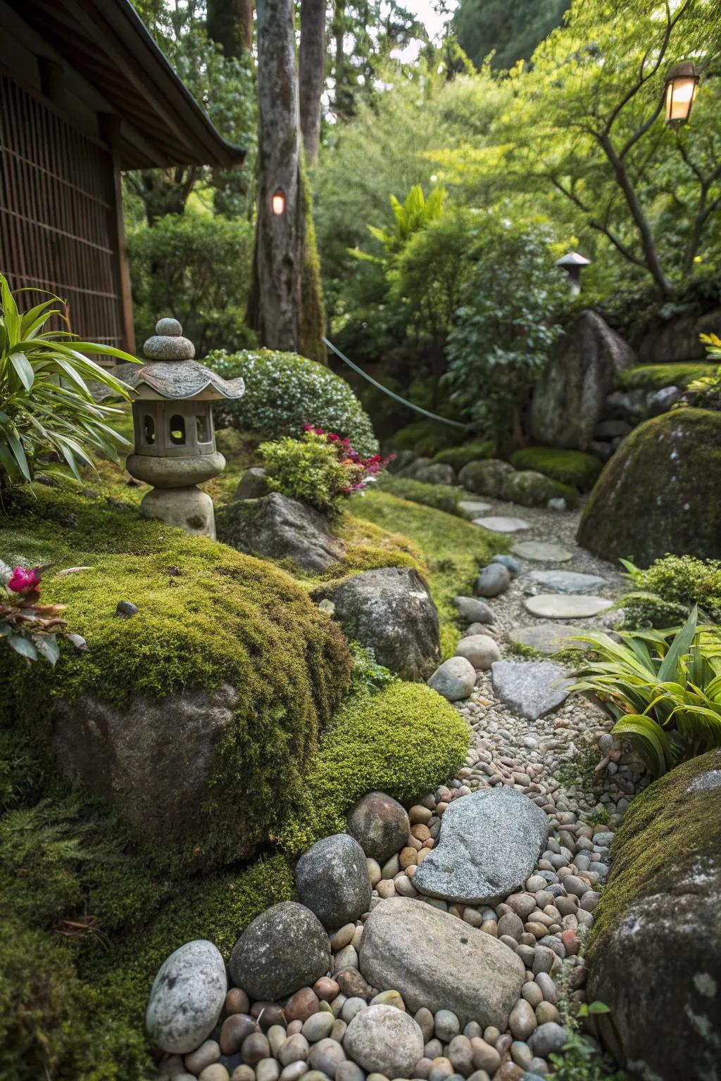 A small rock garden adds a touch of strength and simplicity.