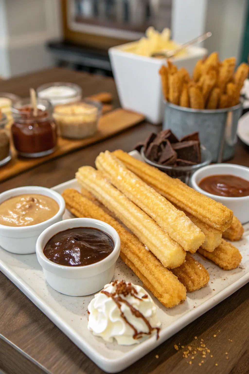 A tempting churro dessert bar offering sweet delights for all guests.