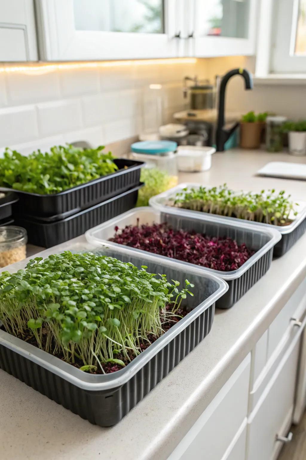 Sustainable and practical: Recycled plastic trays for microgreens.