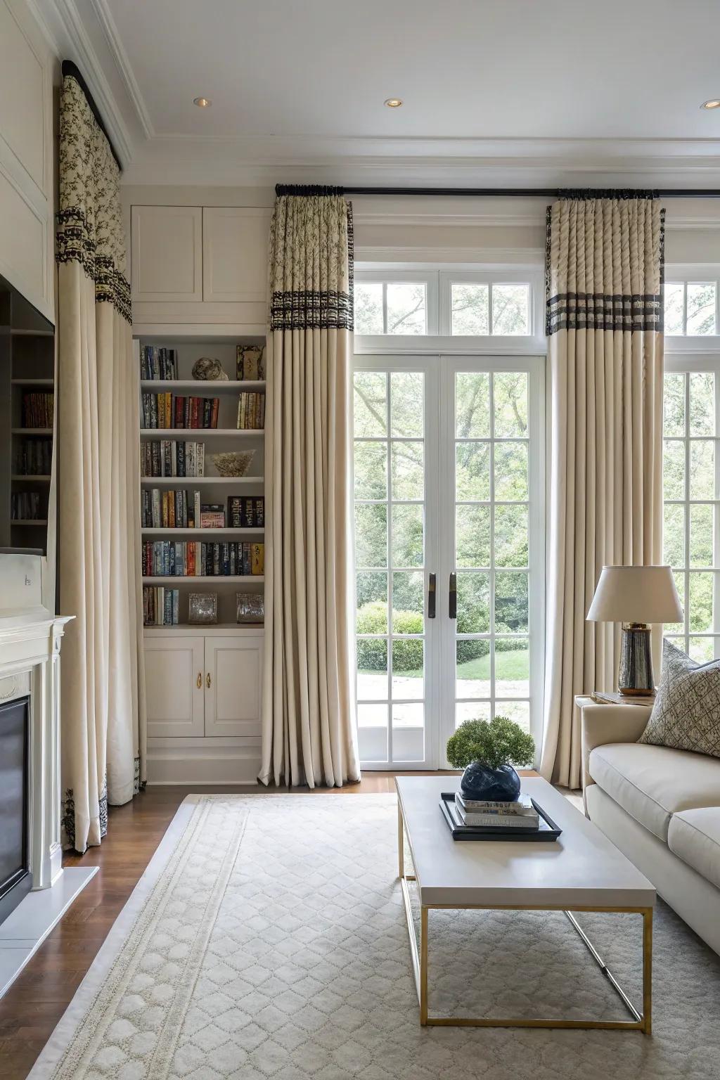 Bold drapery hardware adds a modern edge to window treatments.