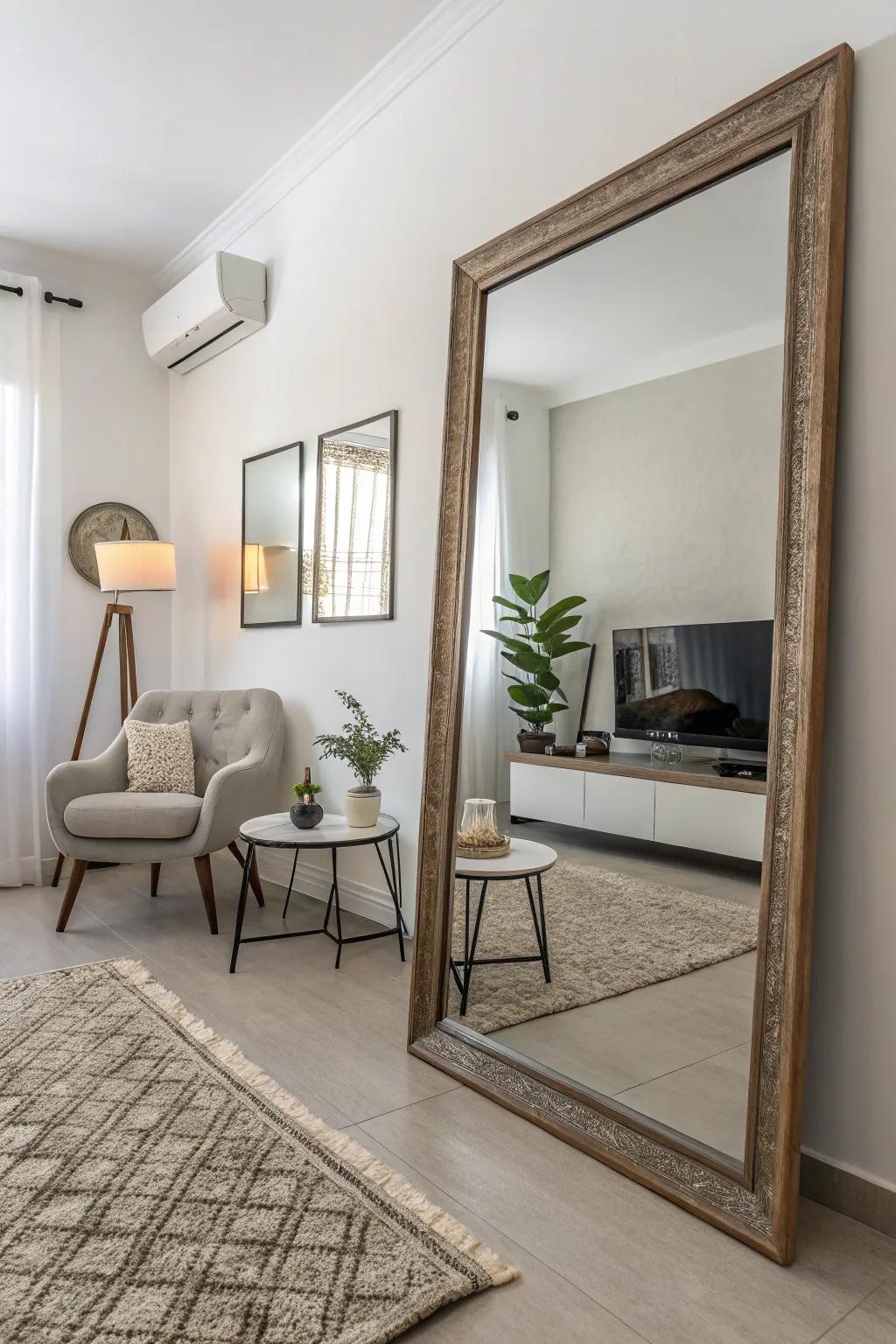 Frameless mirrors offer sleek simplicity.