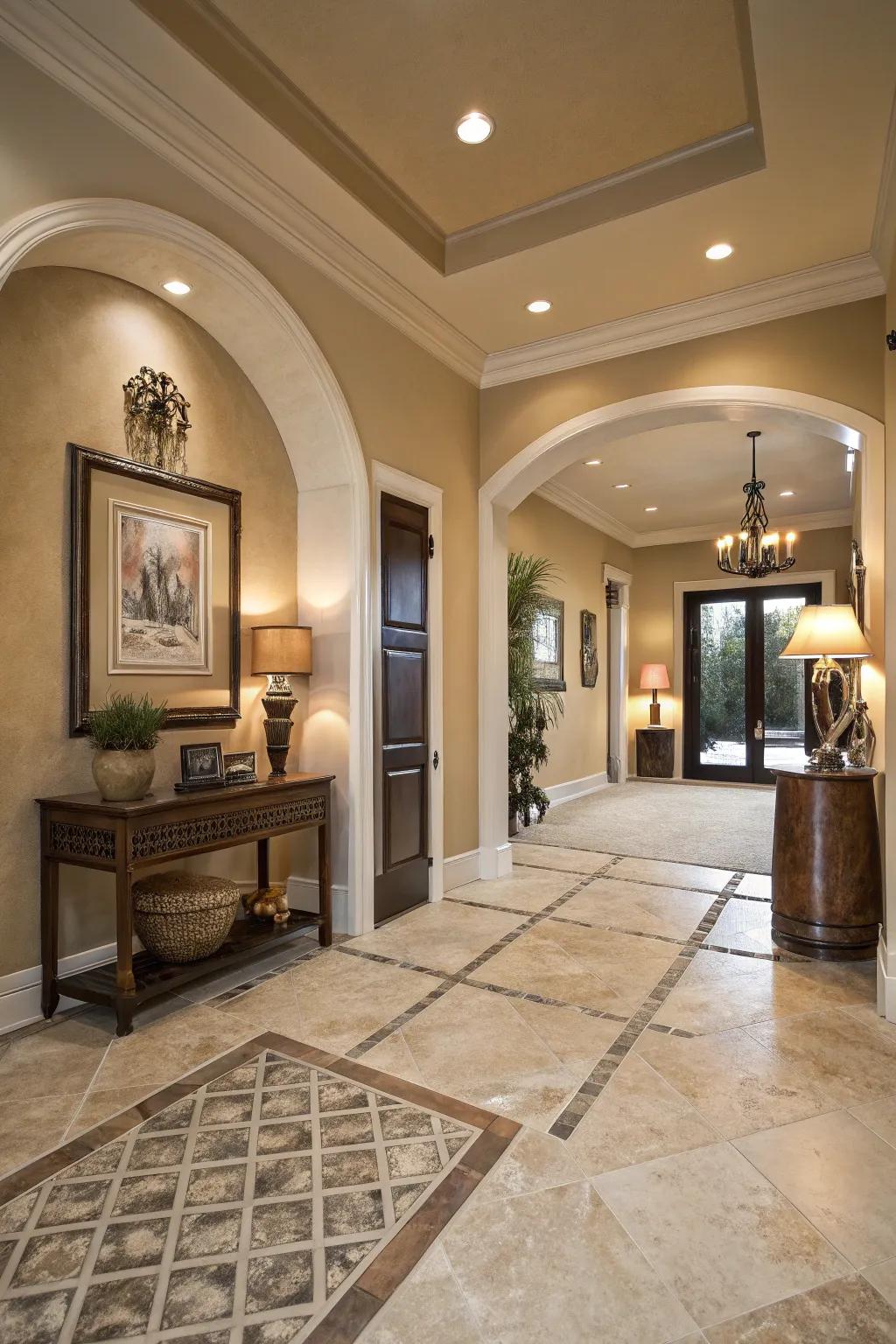 Neutral-toned tiles provide a timeless and elegant entryway.