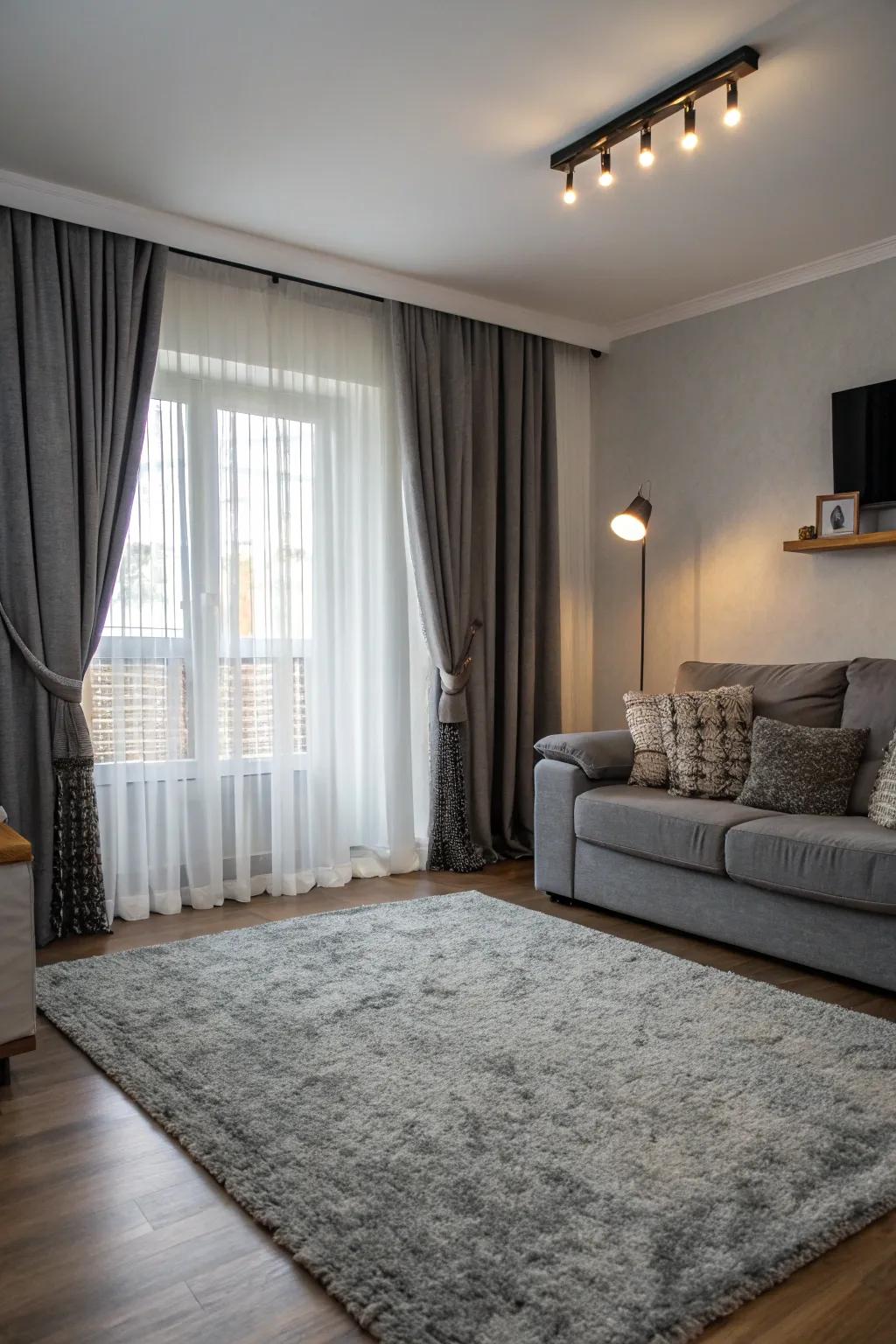 Gray textiles add subtle elegance to this living room design.