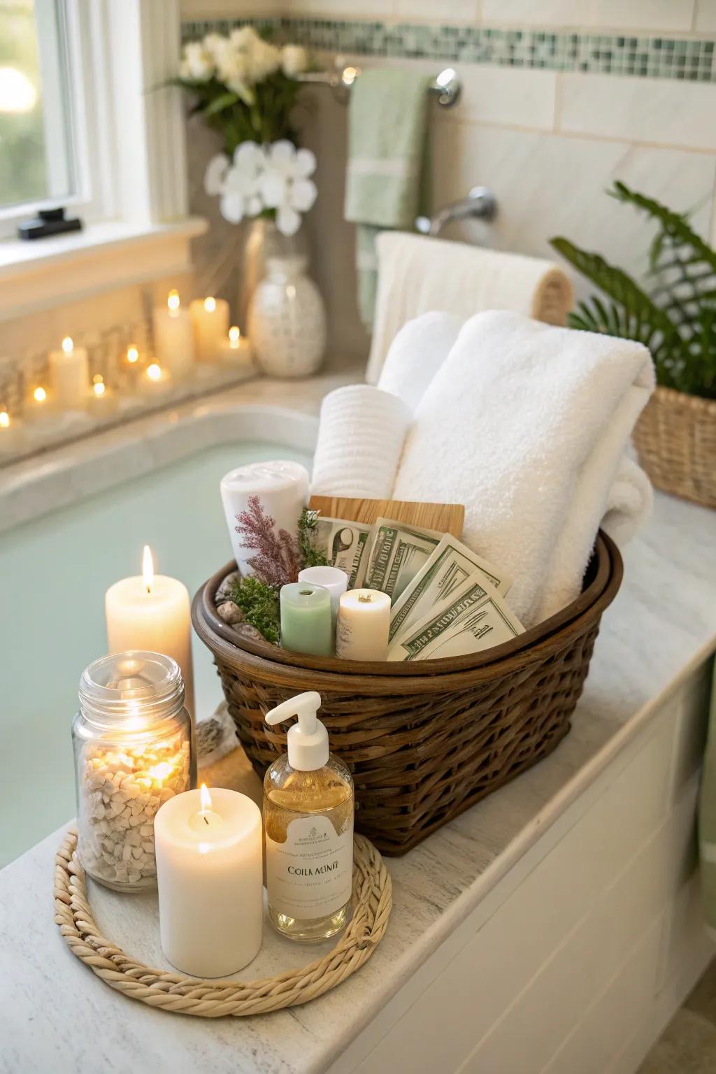 A Luxurious Spa Gift Basket with a Hidden Cash Surprise