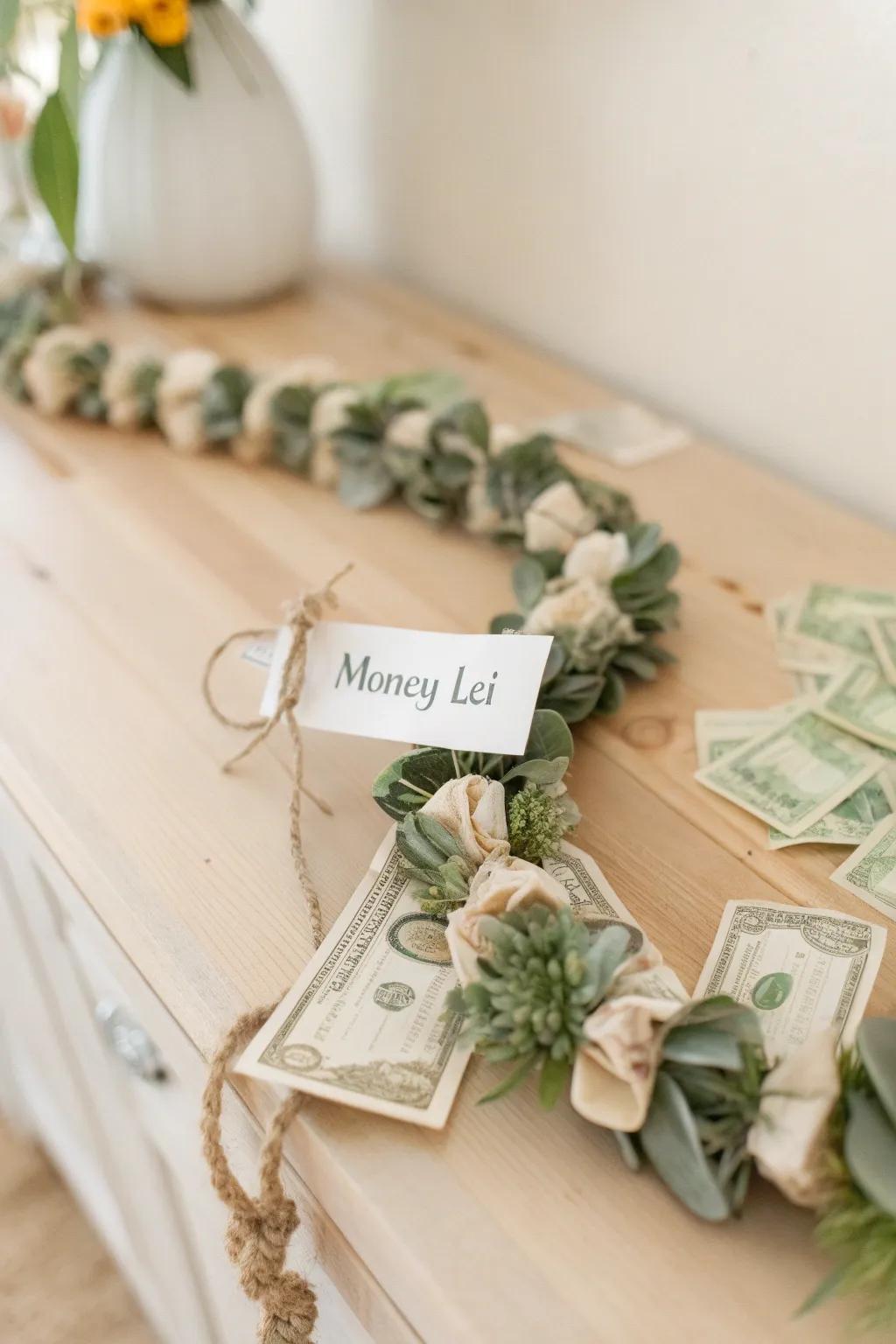 Discover the hidden treasures within this exquisite money lei - a gift that's both memorable and meaningful.
