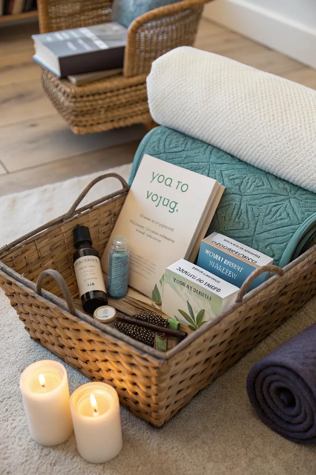 Support mom's mindfulness with a wellness and meditation basket.