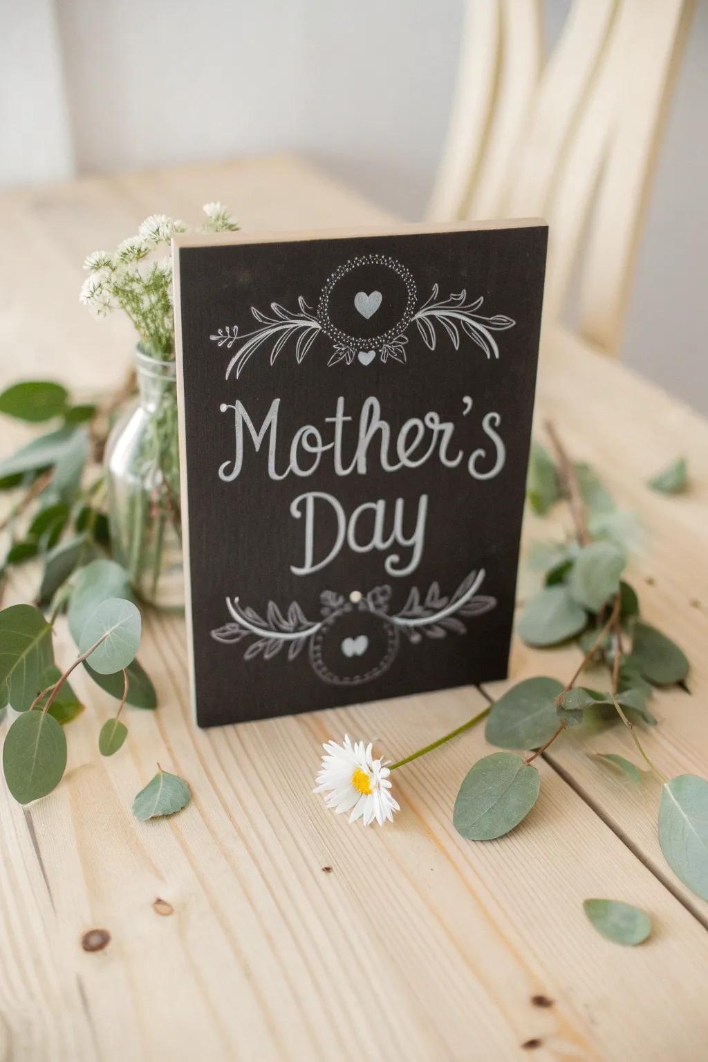 Invite with style: A beautiful chalkboard invitation perfect for a minimalist Mother's Day celebration.