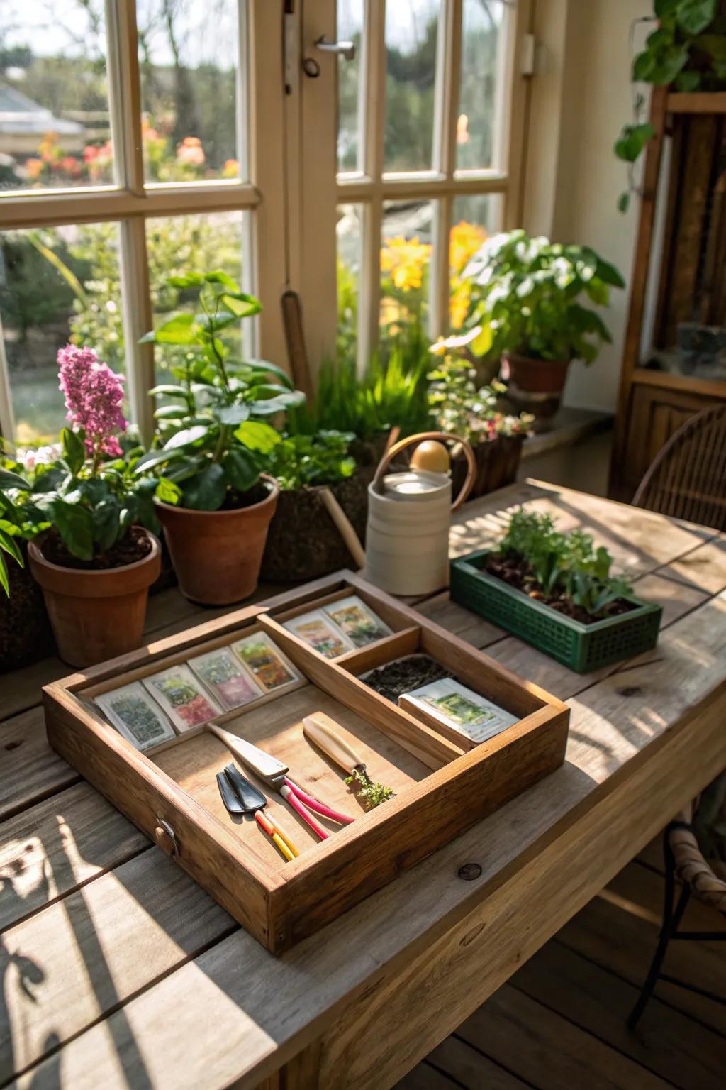 A gardener's delight shadow box for plant lovers.