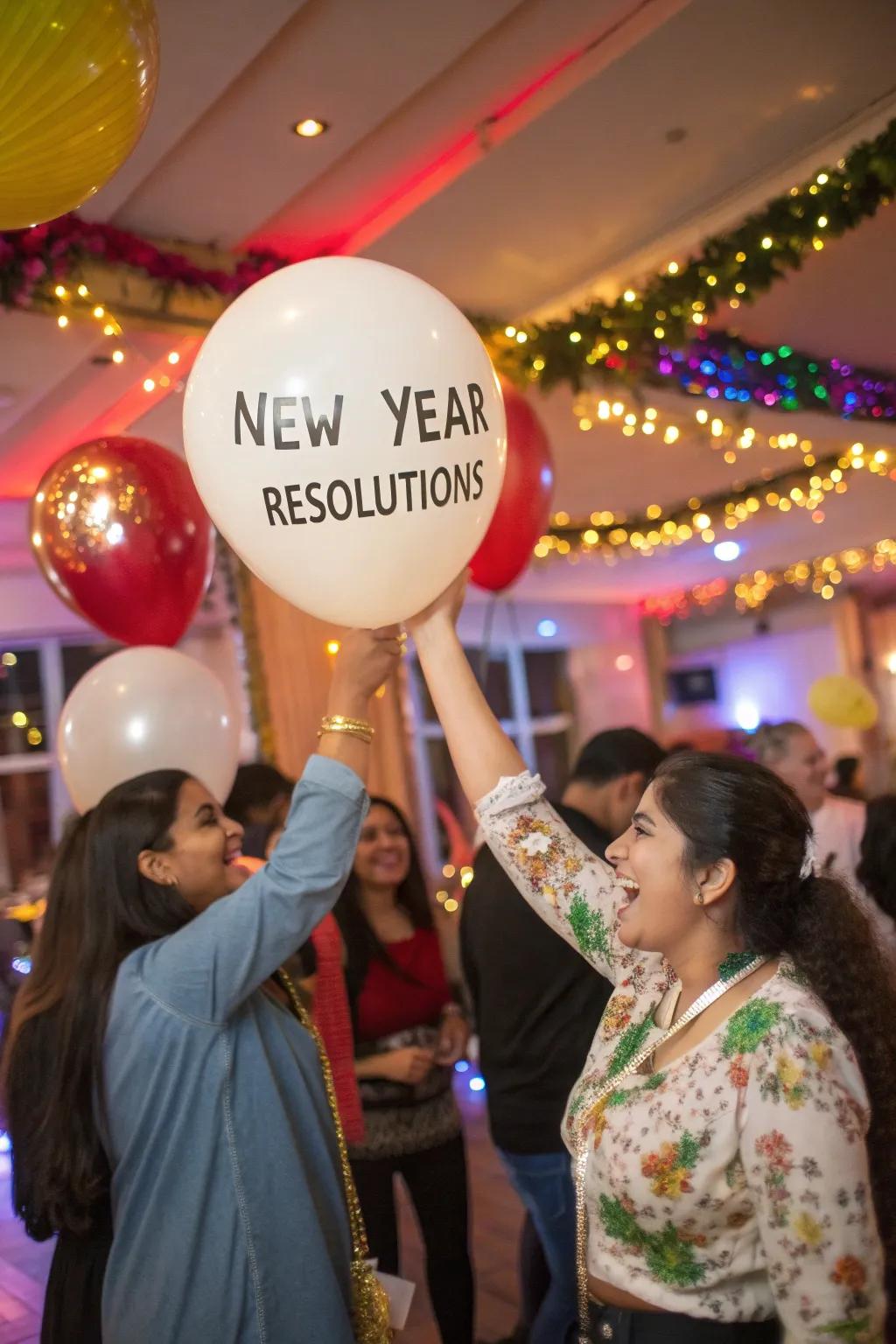 Guests having a blast keeping their resolution balloons afloat.