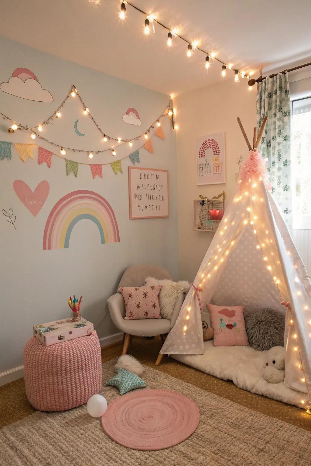 A touch of whimsy adds magic to this charming nursery corner.