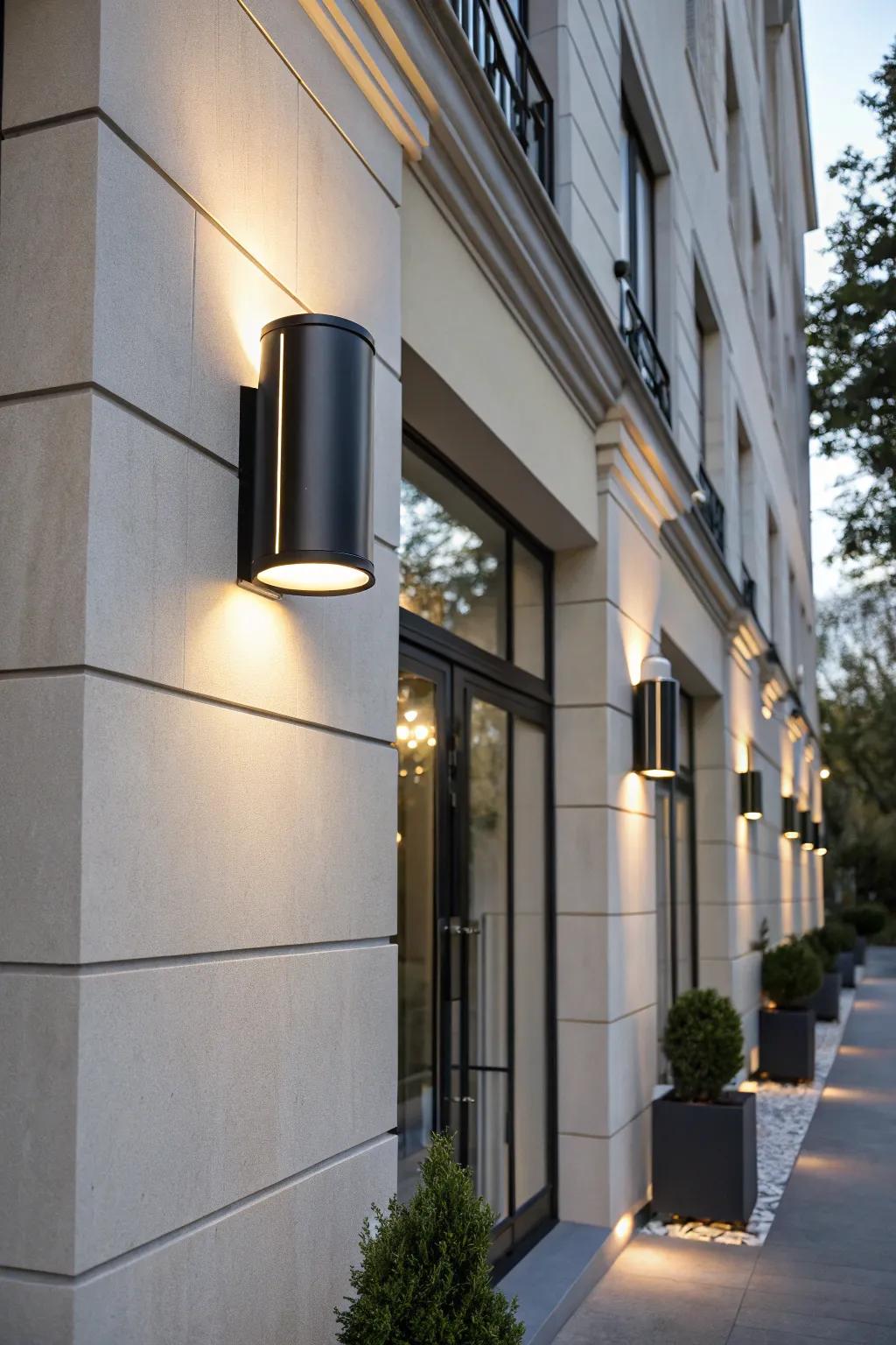 Black-finish sconces offer a sleek modern look.