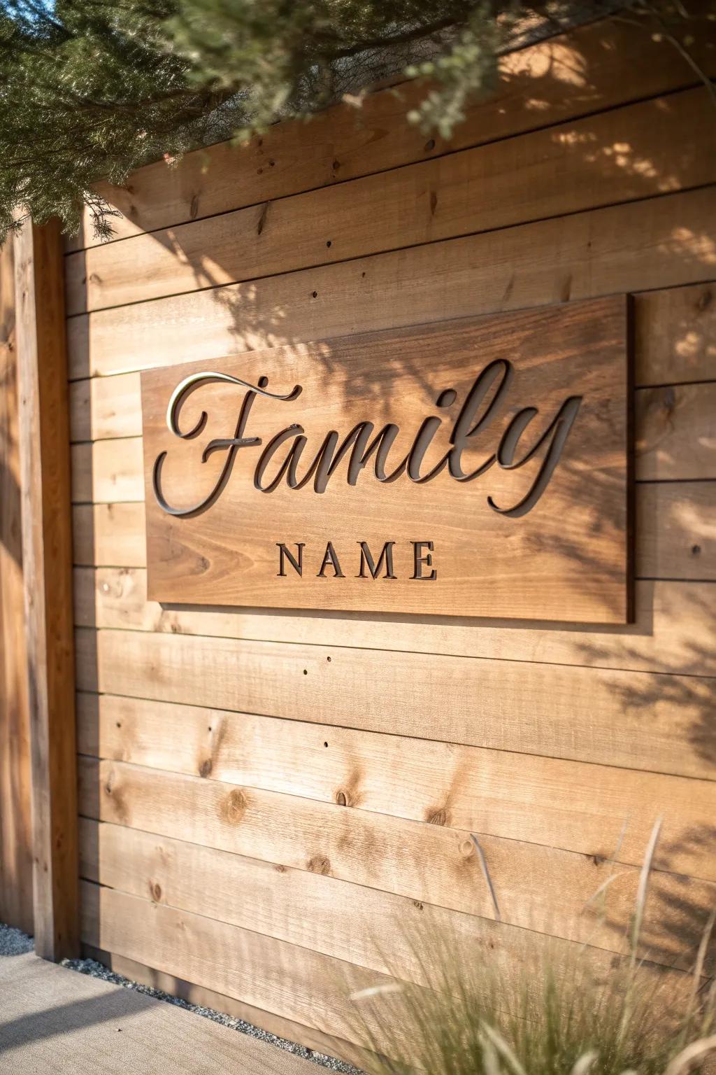 Wooden signage adds a personal touch to outdoor walls.