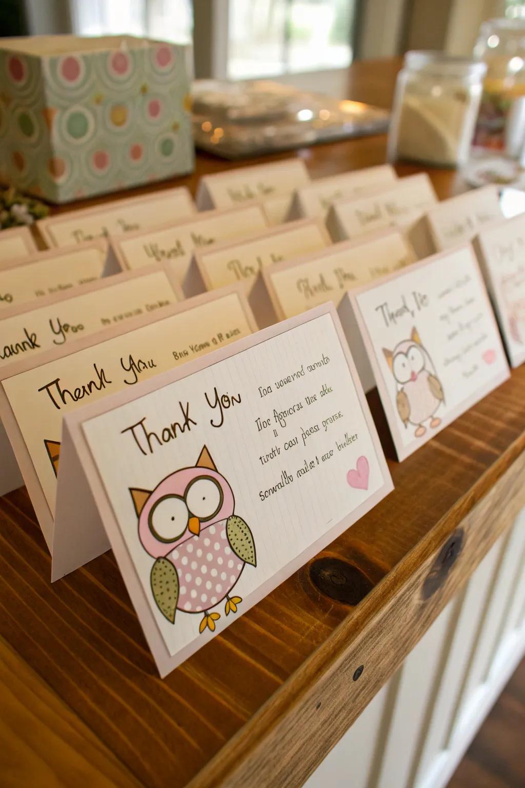 Thoughtful Owl-Themed Thank You Notes