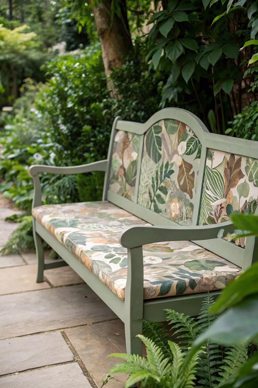 Embrace the art of nature with a bench that blends seamlessly into its surroundings.