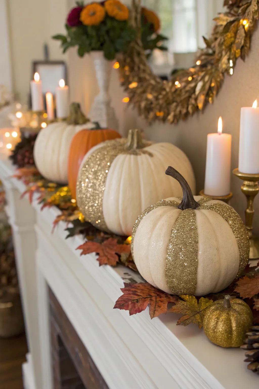 Glitter pumpkins add sparkle and shine to your holiday decor.