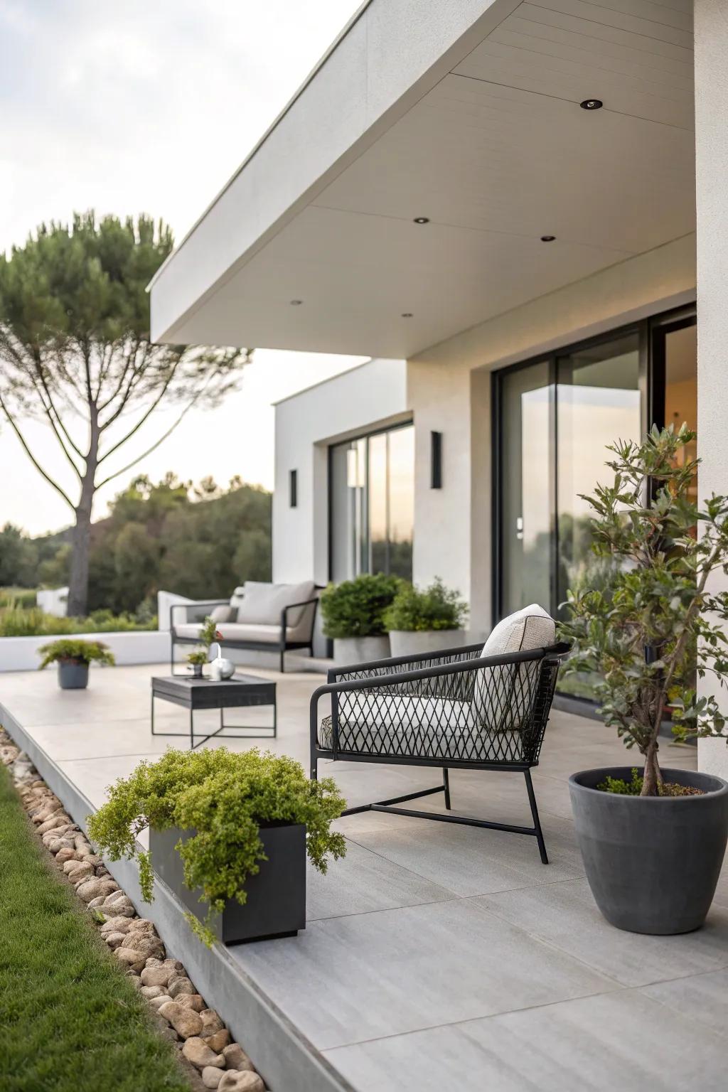 Modern design elements create a sleek and contemporary patio.