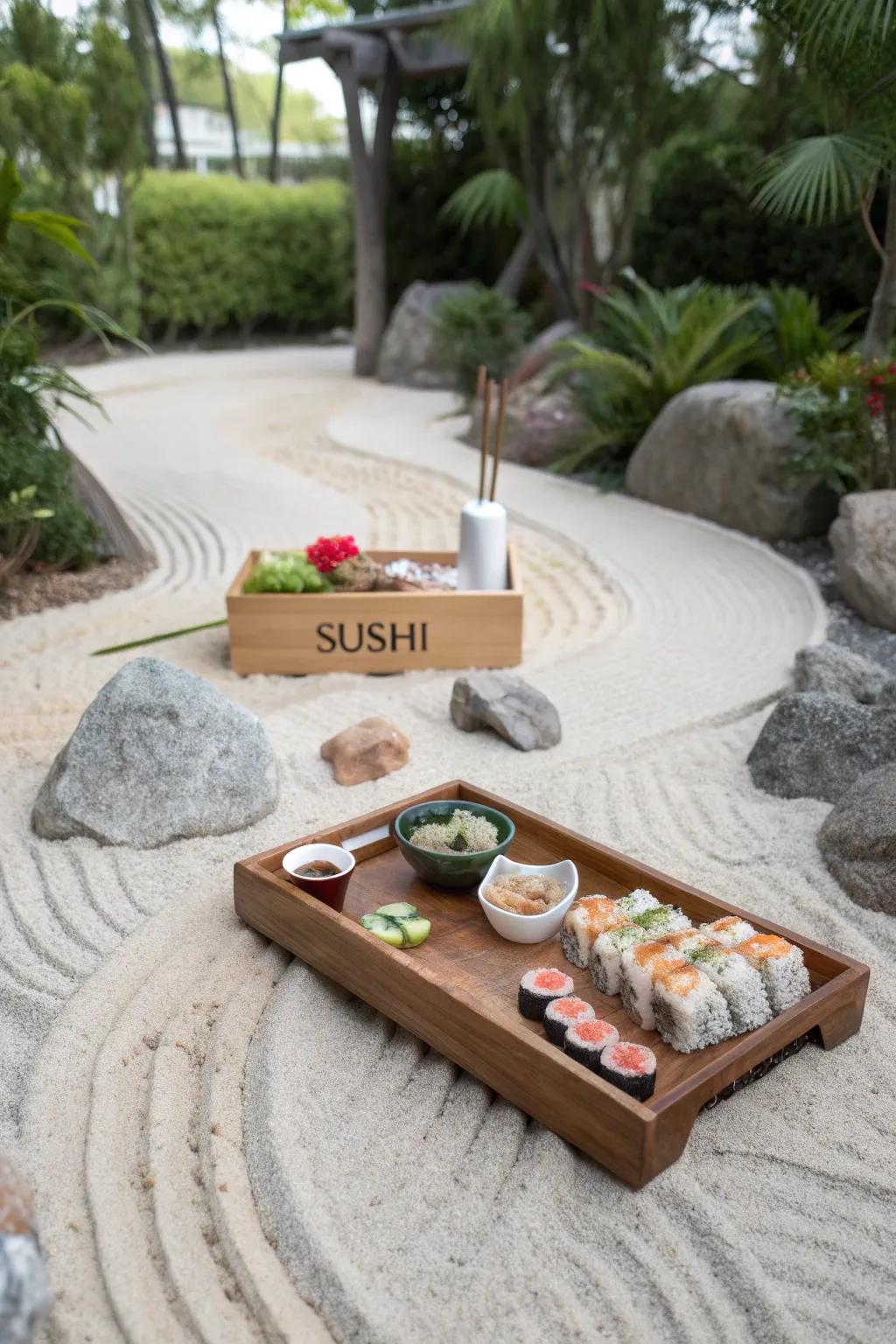 Achieve tranquility with a zen garden picnic.