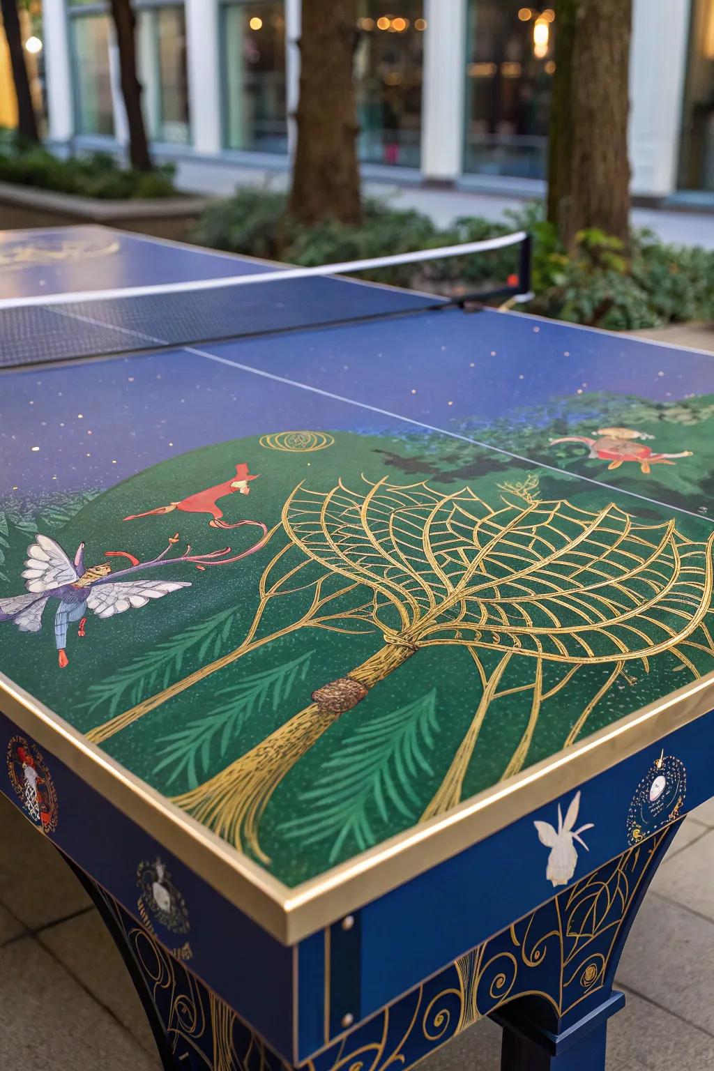 Step into a realm of fantasy with this enchanting ping pong table design, where every game becomes a magical journey.