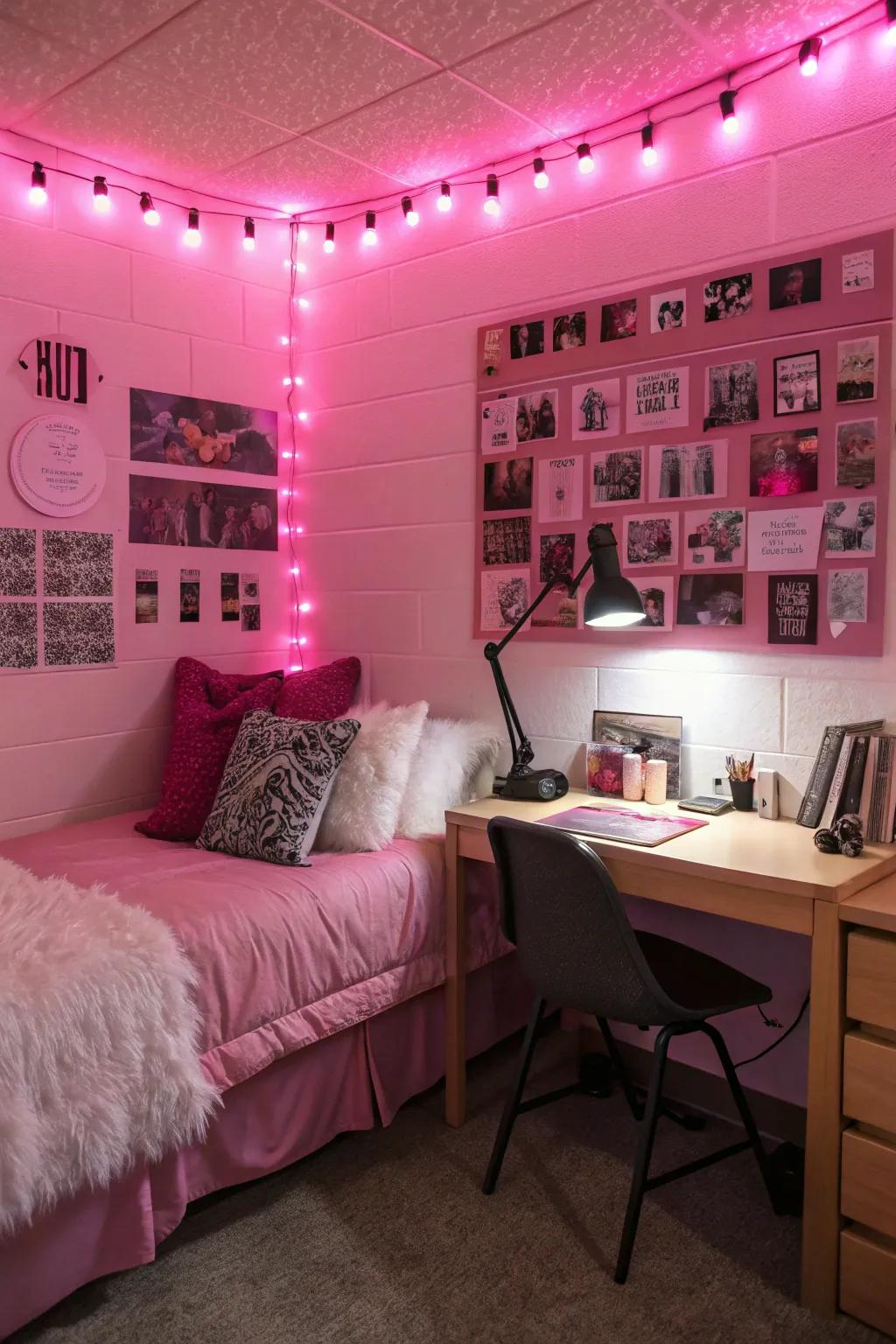 Functional and decorative accent lighting in pink and black.