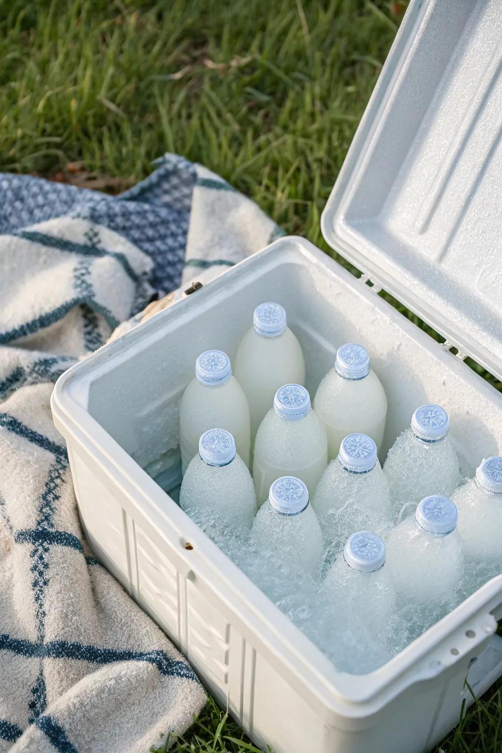 Keep things cool with eco-friendly ice packs made from frozen milk bottles.