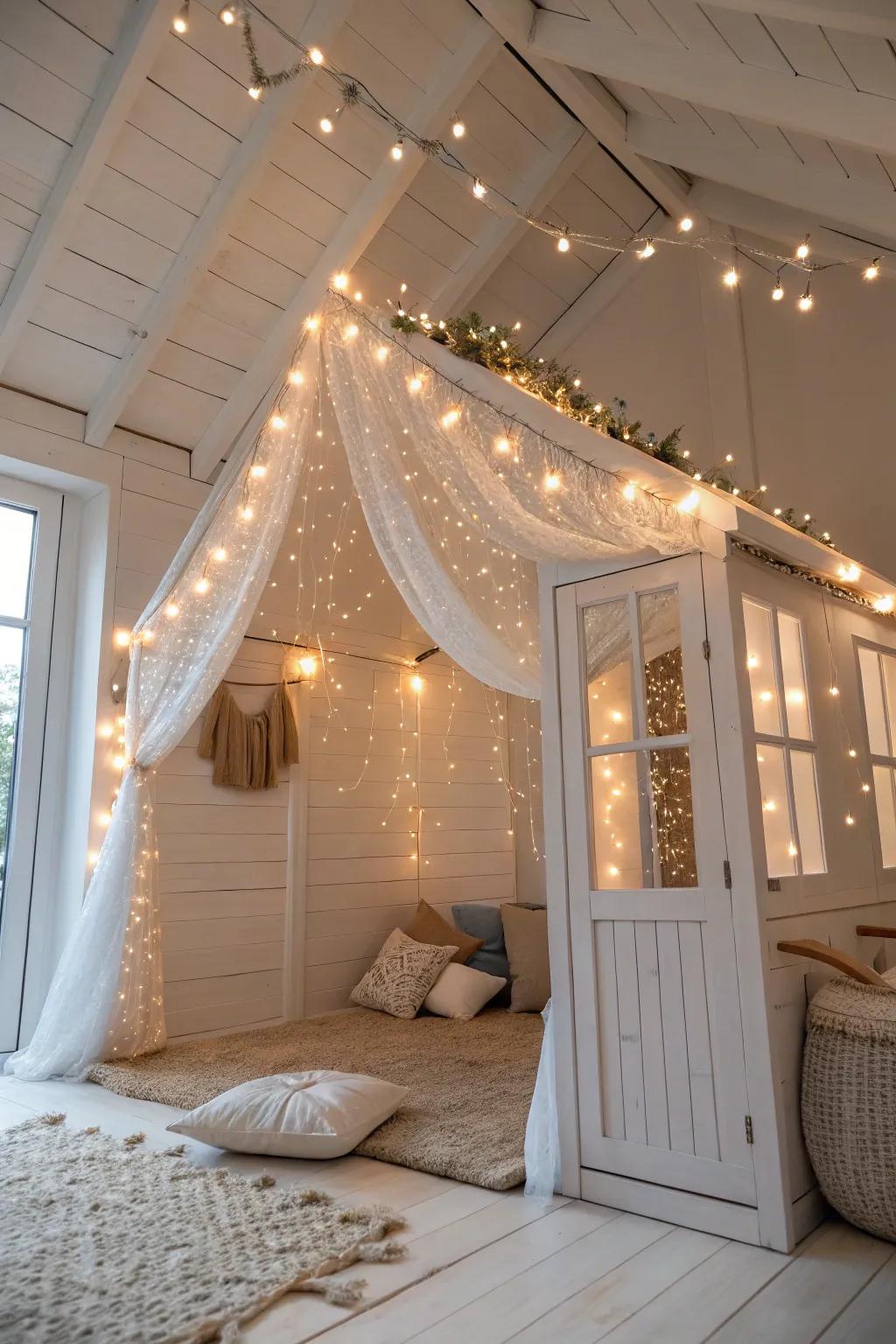 Transform your playhouse into a magical starlit escape with enchanting fairy lights.