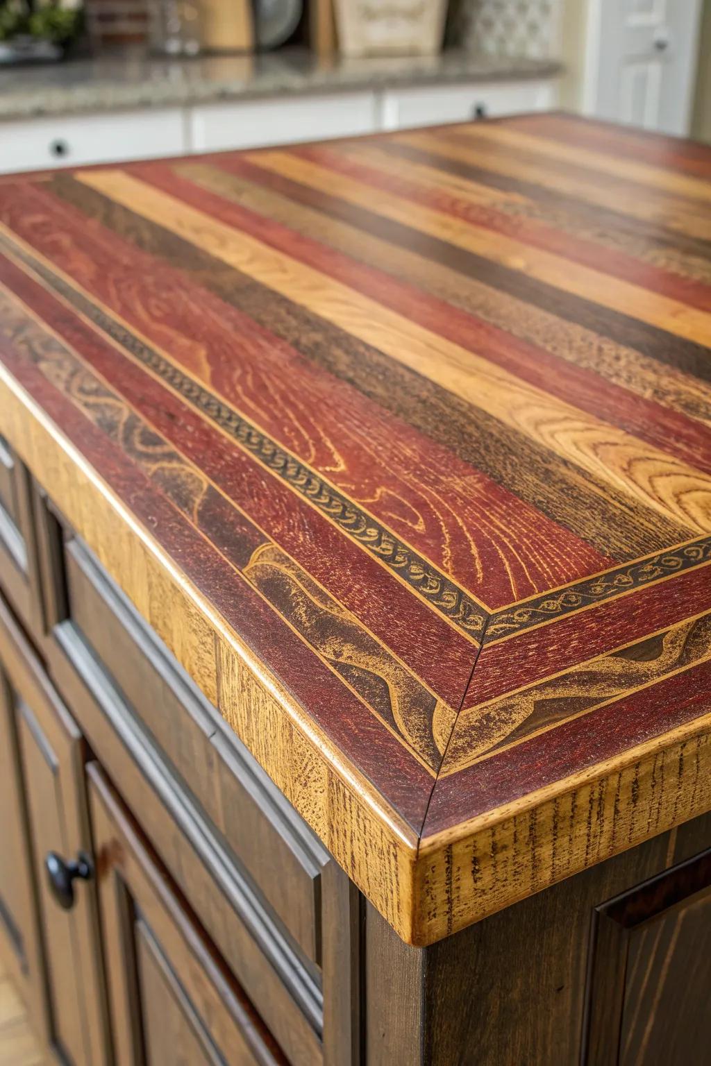 Add timeless character to your kitchen with a vintage distressed plywood countertop.