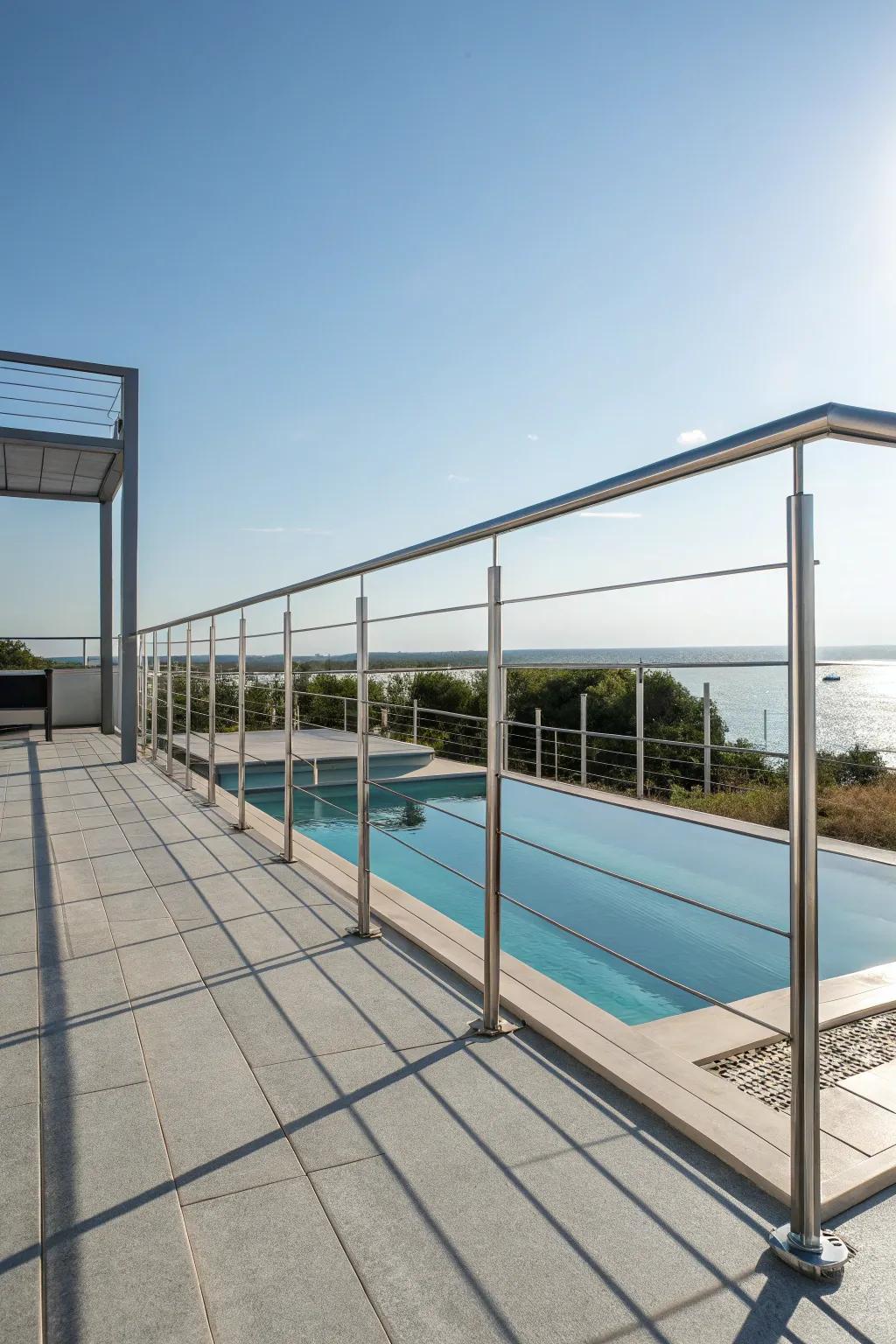 Minimalist metal frames provide a clean design for your pool deck.