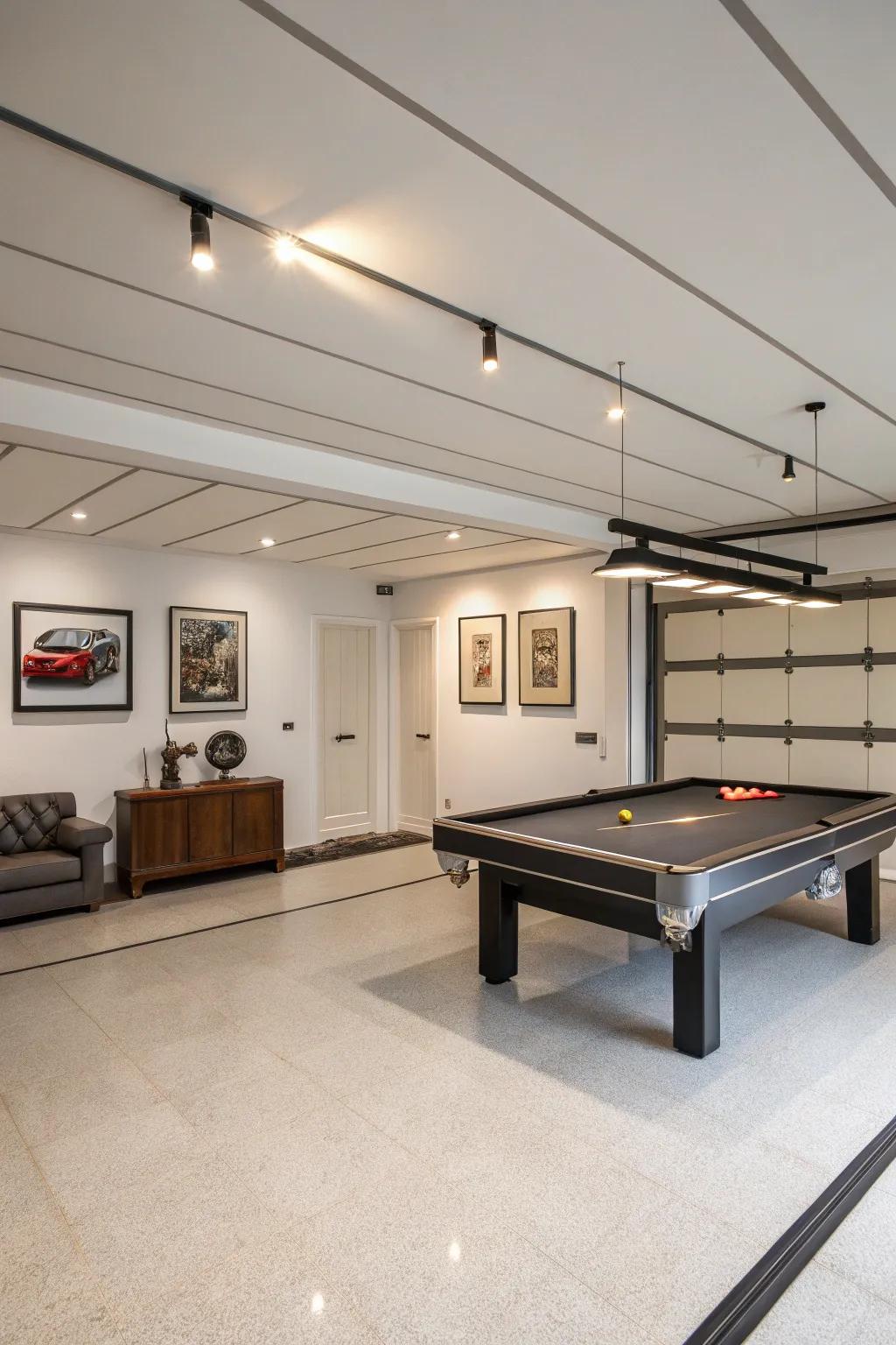 Embrace minimalism for a clean and elegant game room aesthetic.