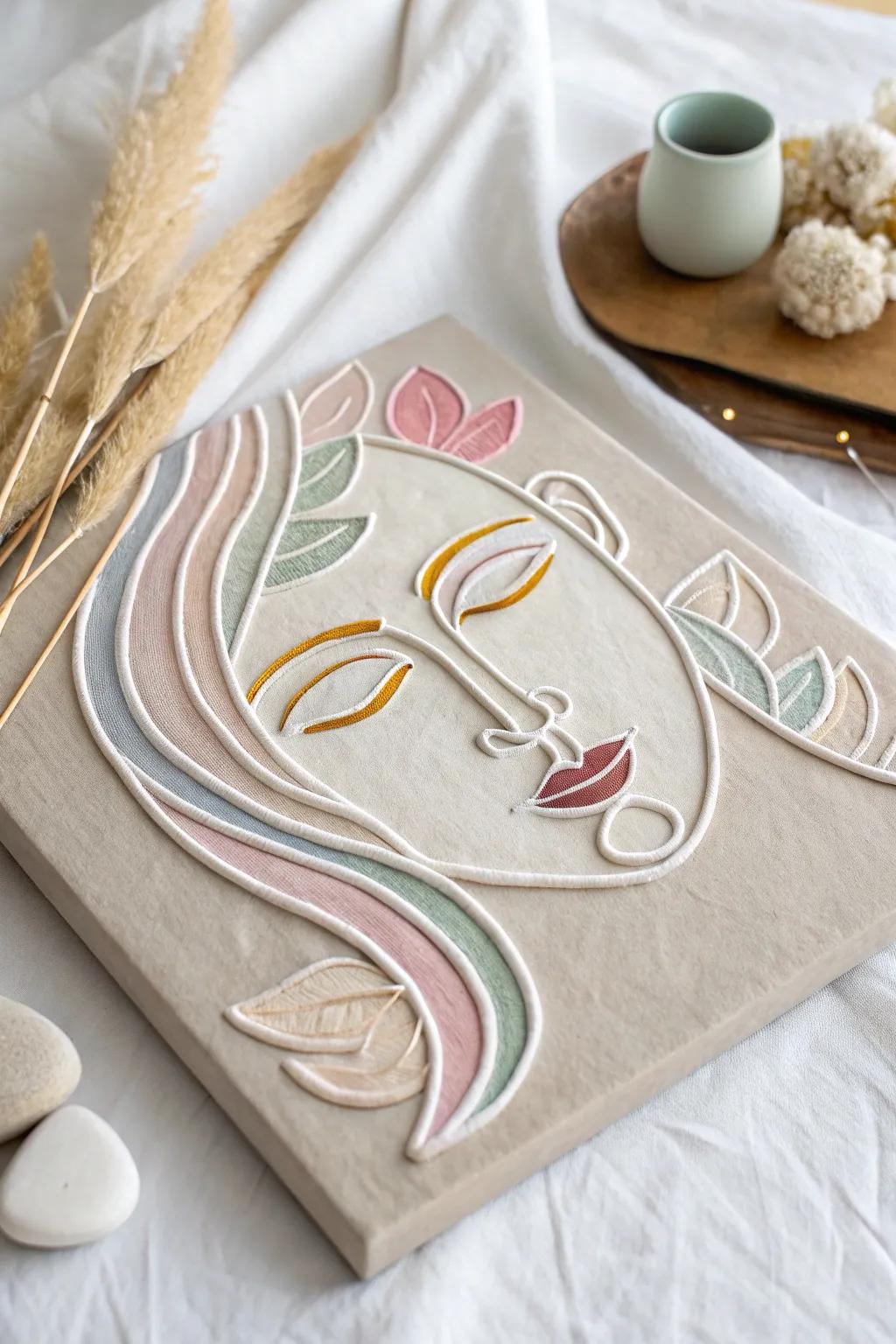 Elevate your decor with the elegance of puffy paint abstract faces, where artistry meets minimalist charm.