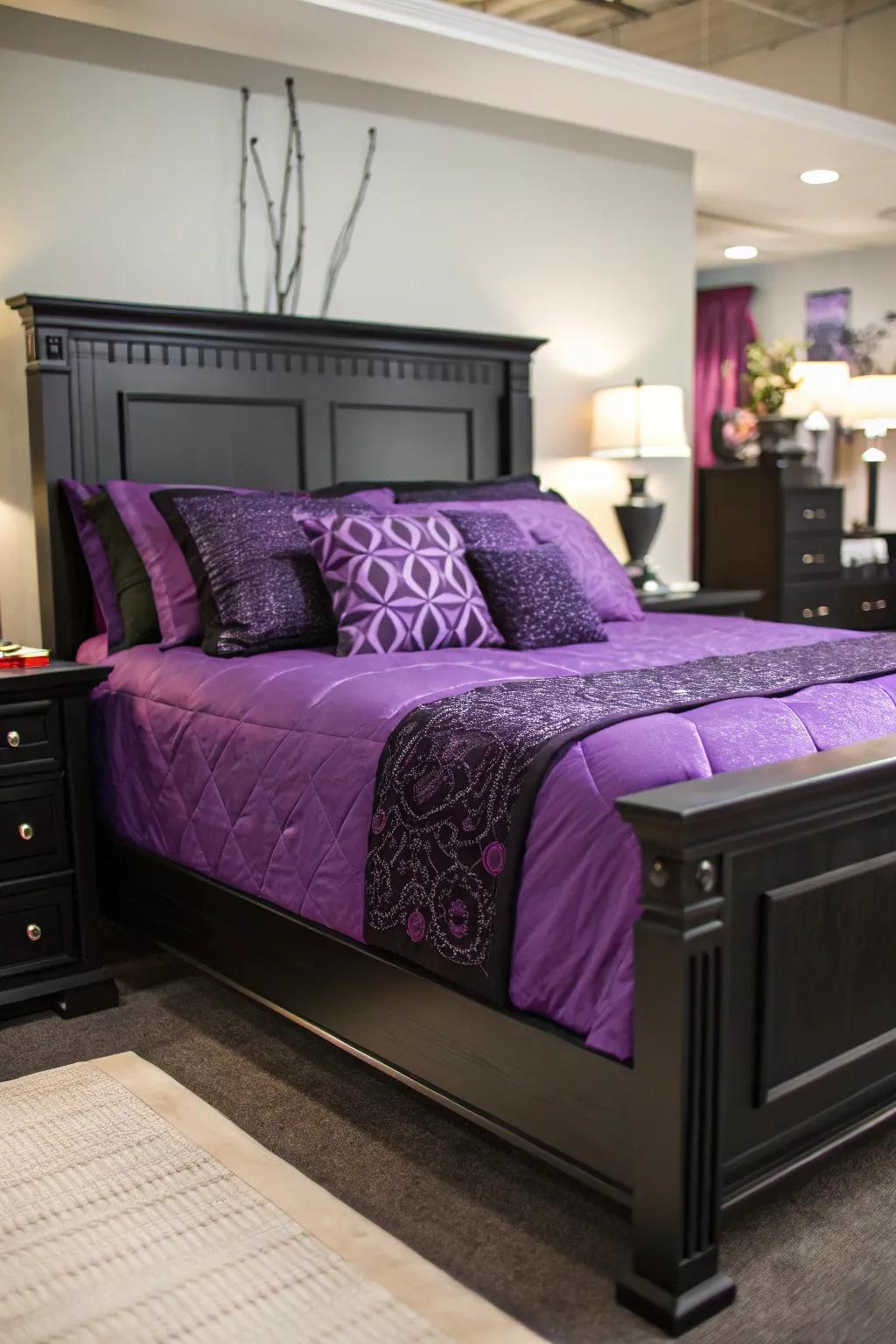 A bold bed frame makes a powerful statement in the bedroom.