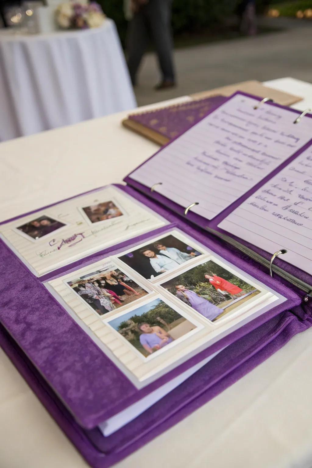 A purple-themed photo album that preserves cherished memories.