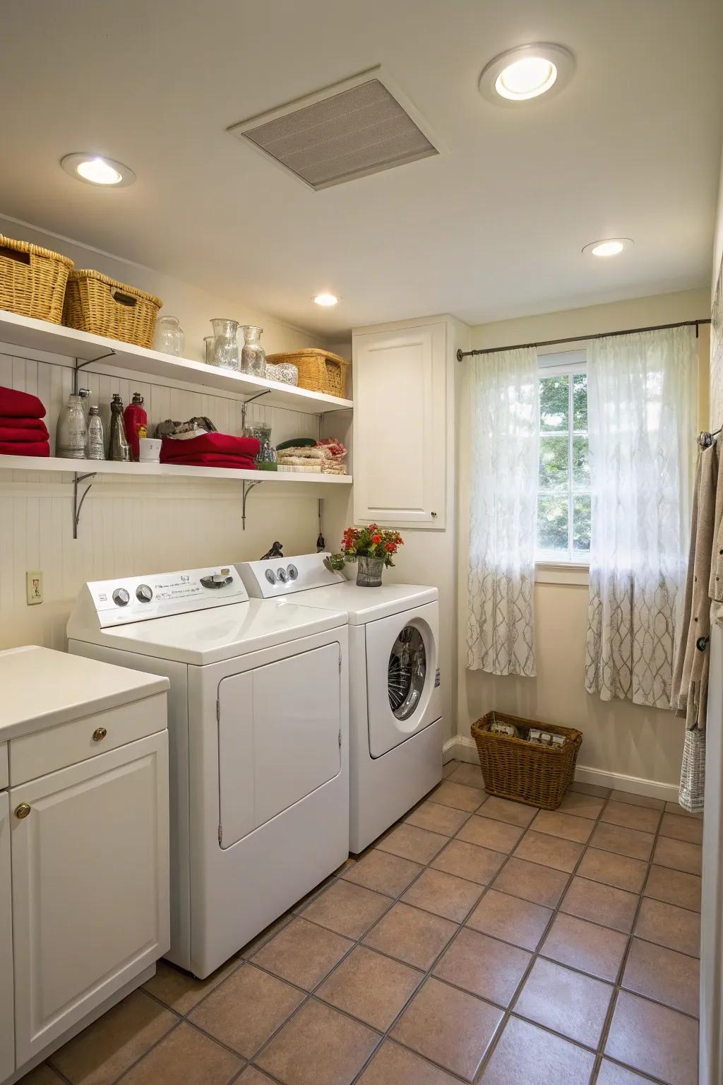 Turn your laundry room into a bright and pleasant space with recessed lighting.