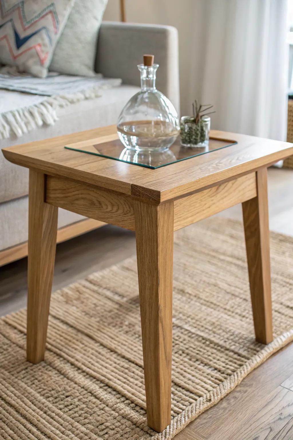 Elevate your end table with a sleek glass overlay for a touch of elegance and effortless maintenance.