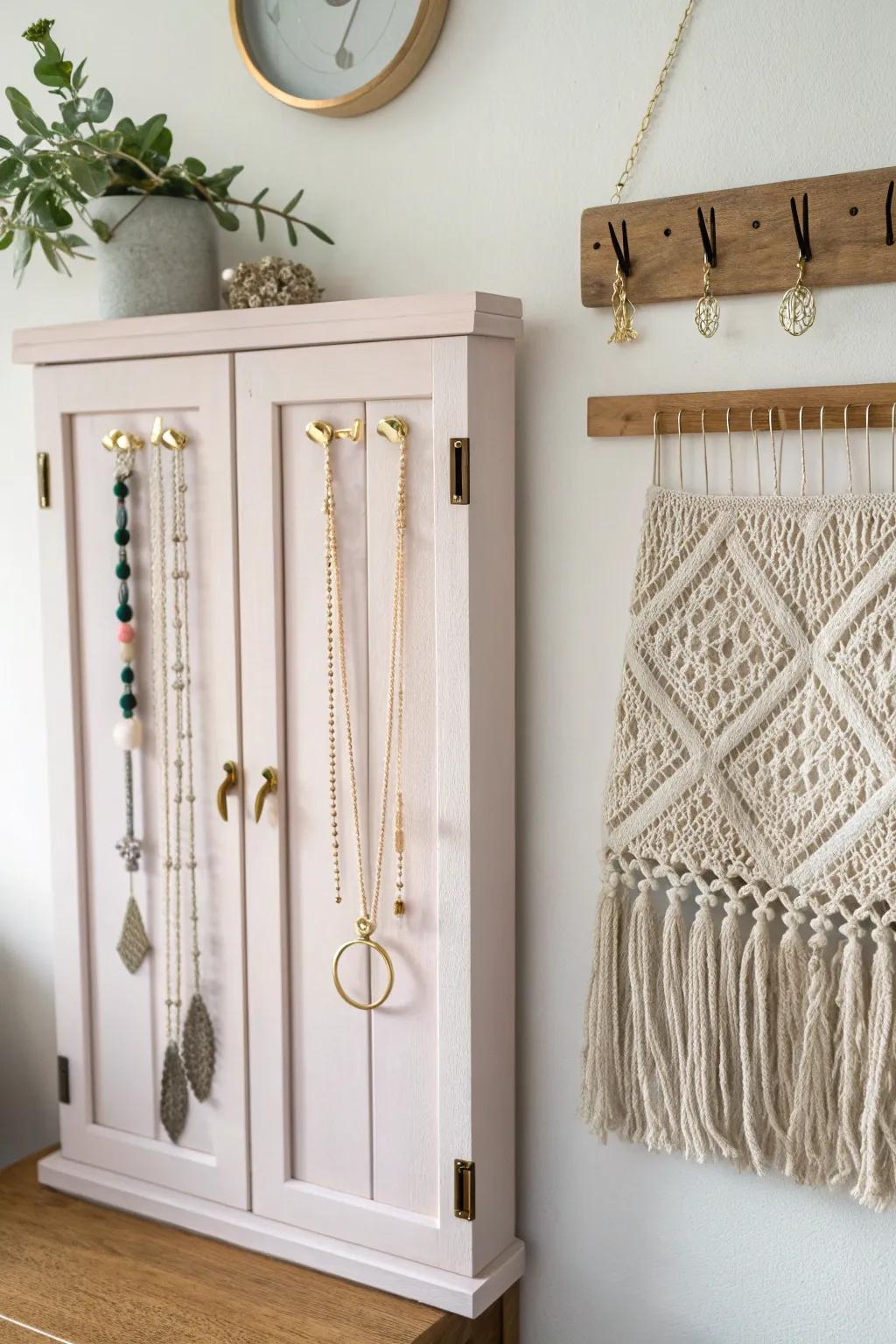 Transform your cabinet door into a chic jewelry haven with Scandinavian minimalism and Boho flair!