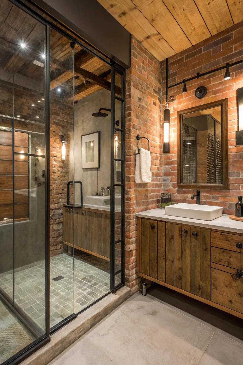 Walk-in showers offer modern convenience in industrial bathrooms.