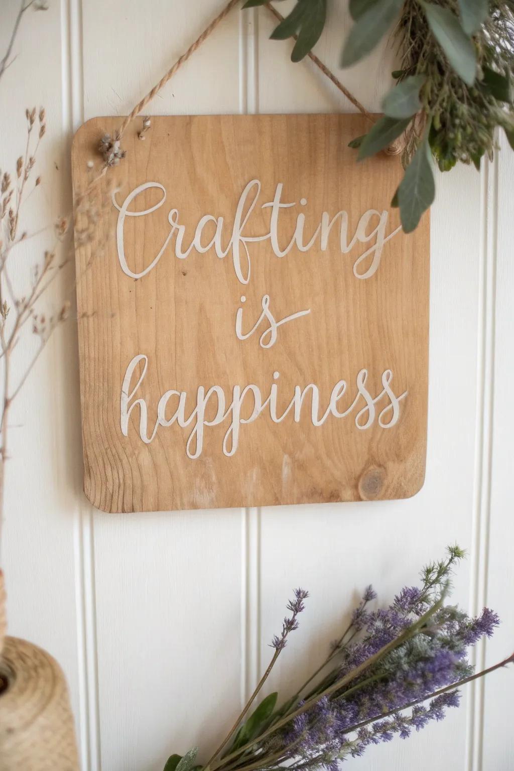 Find joy in every creation with this charming sign—a perfect blend of simplicity and warmth.