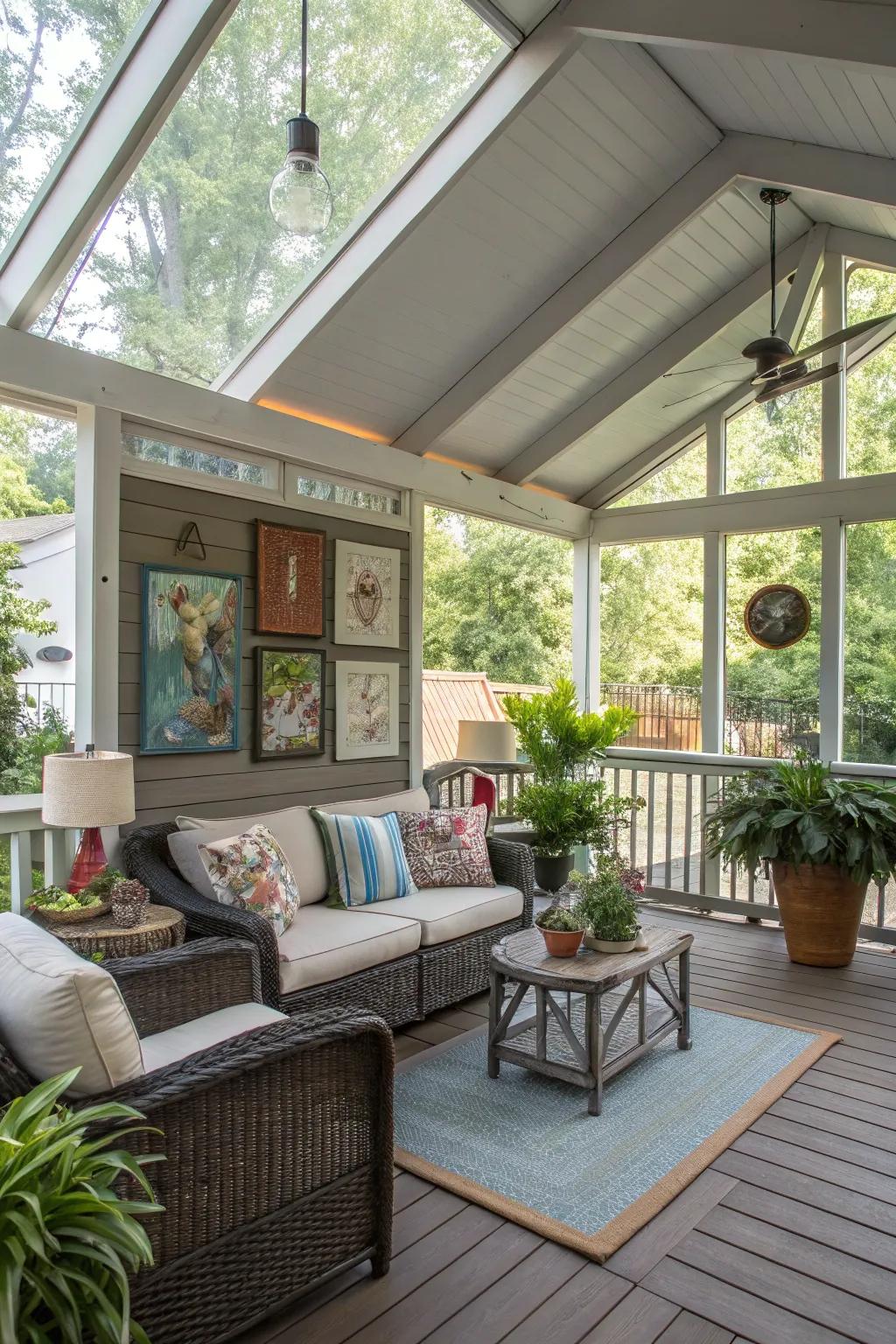 Art and decor personalize your screened porch and reflect your style.