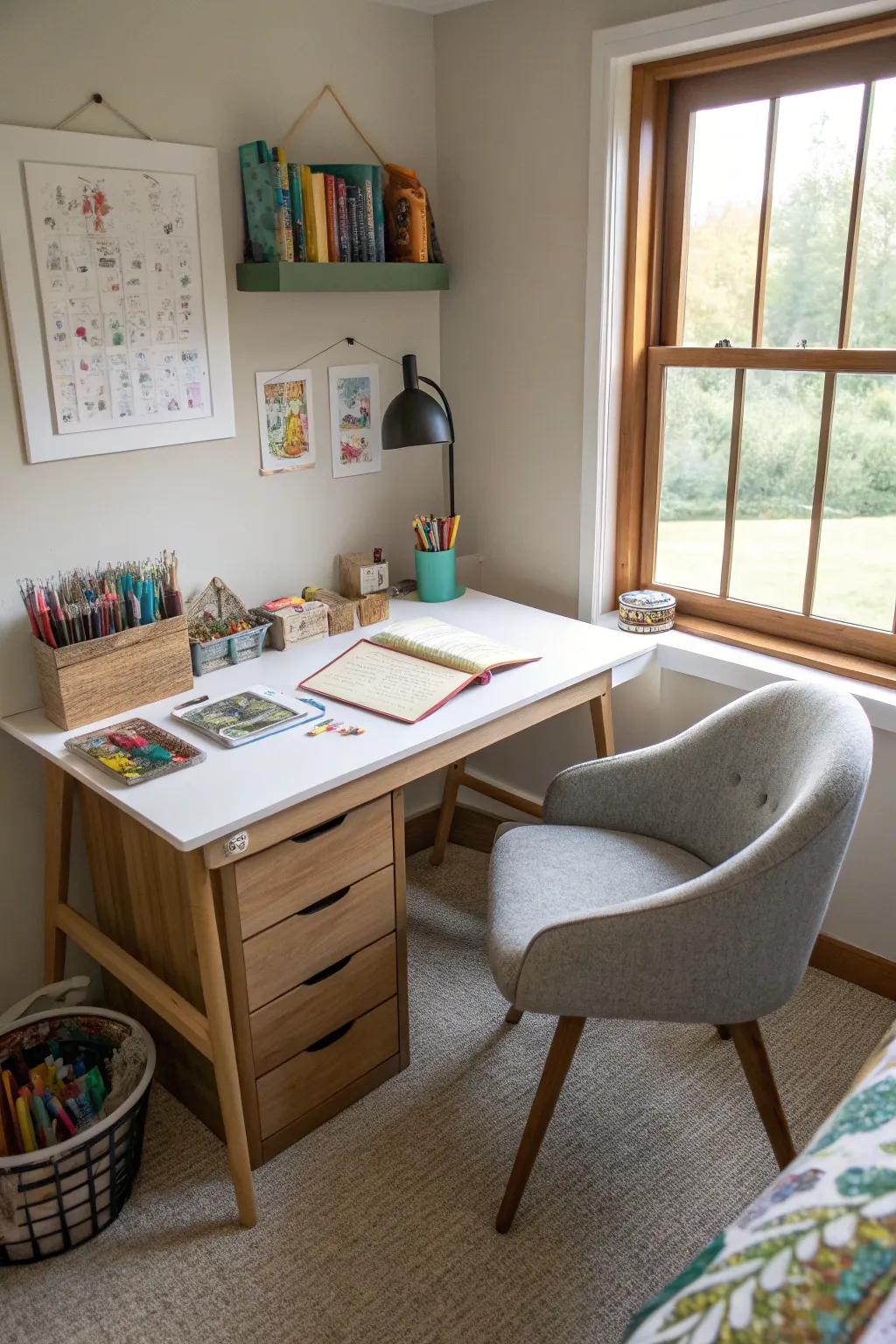 A creative workspace supports study and play.