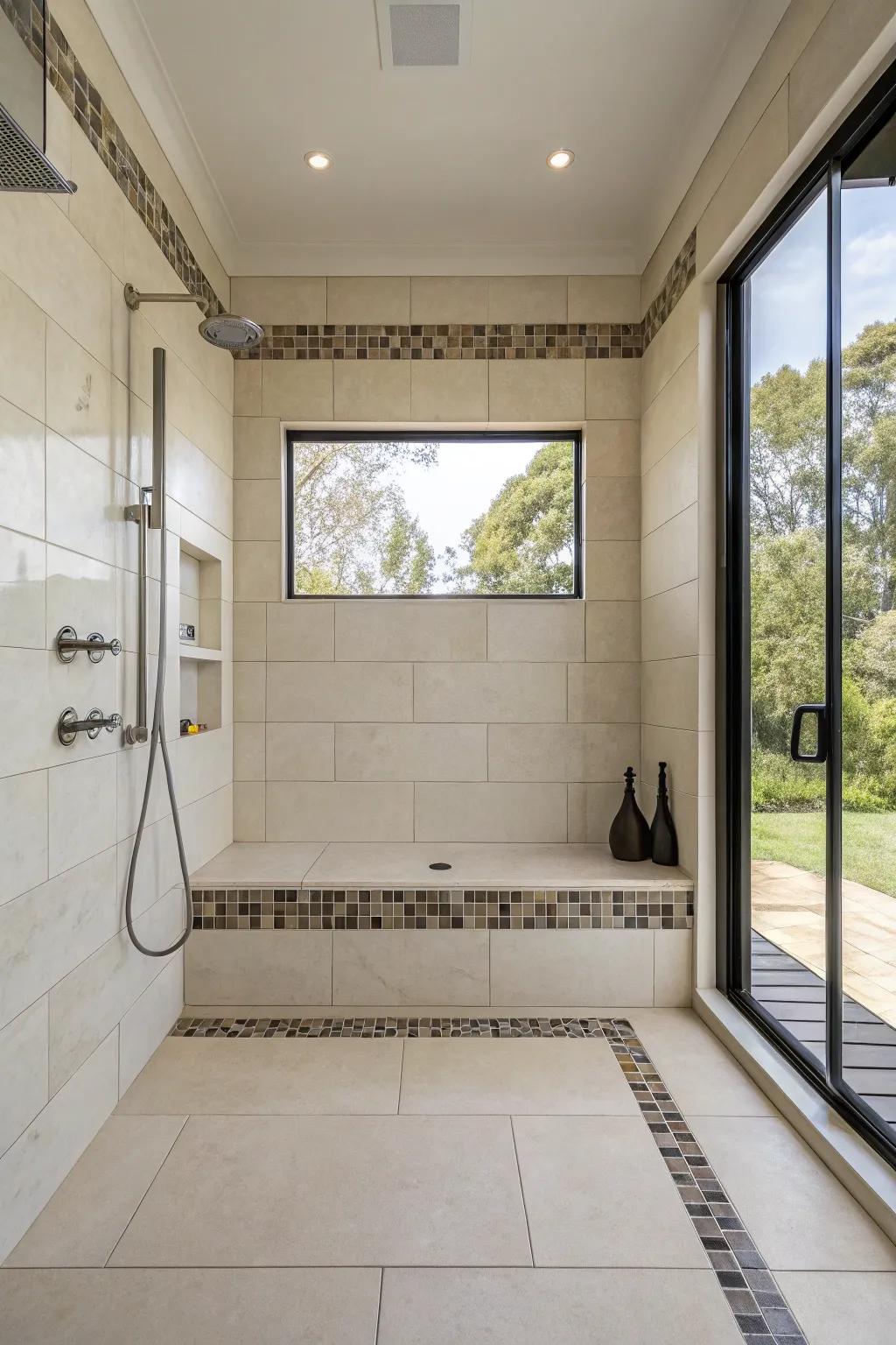 Minimalist lines offer a serene and uncluttered look for shower borders.