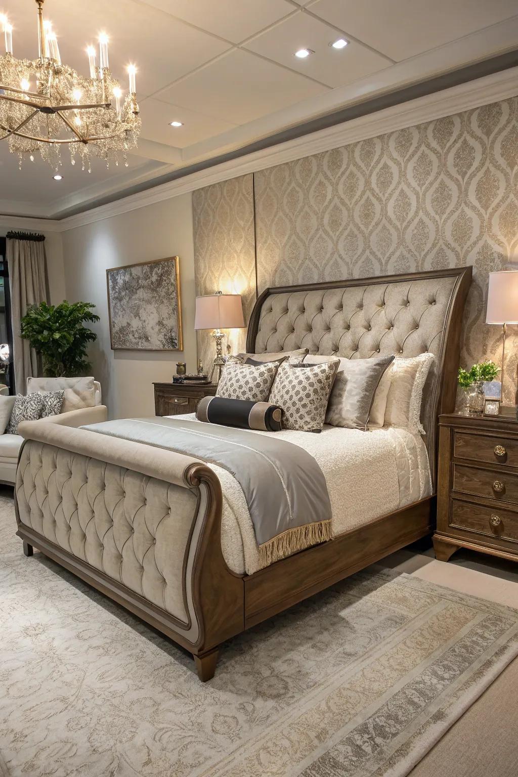 A decorative headboard enhances the style and comfort of this sleigh bed.