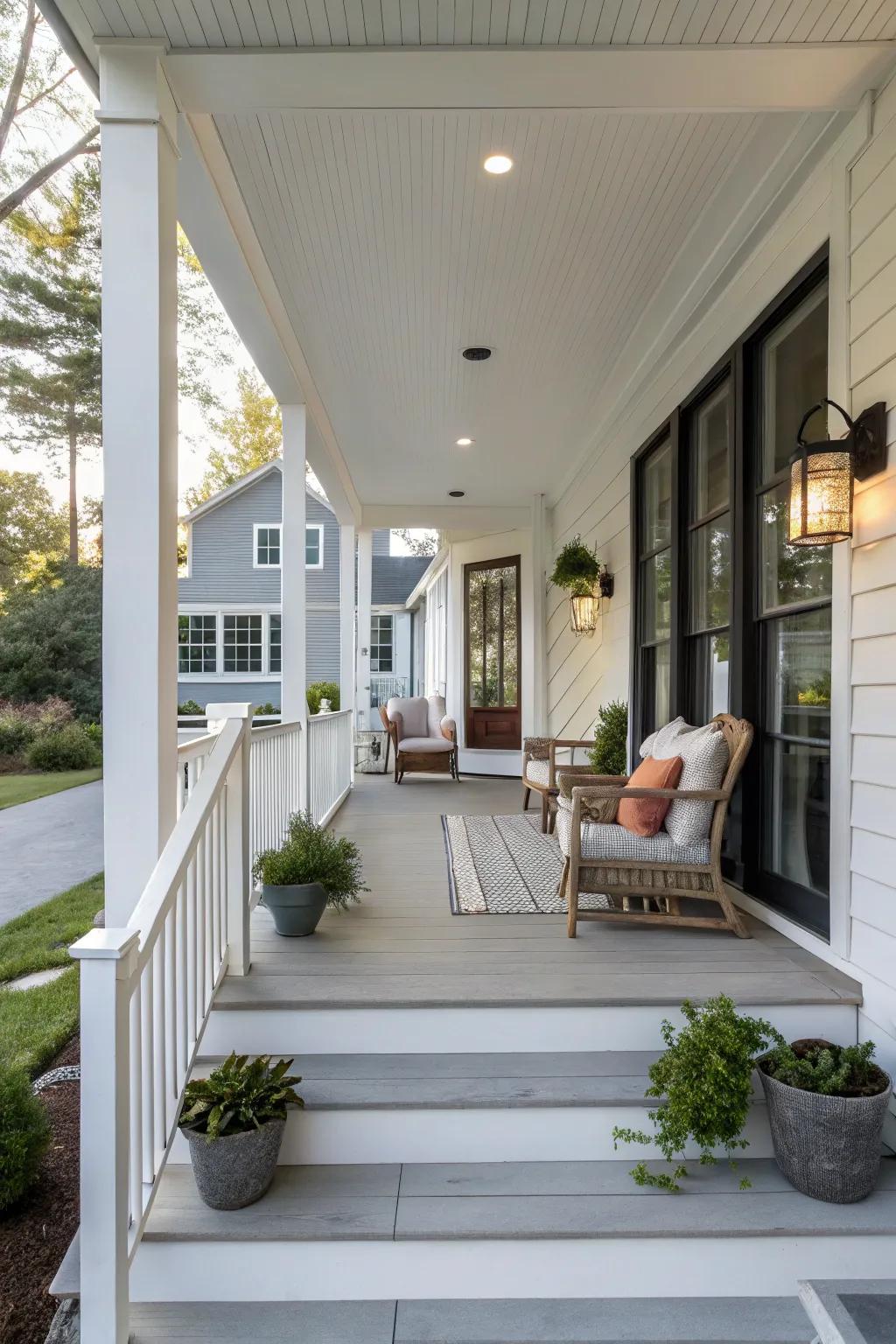 A minimalist design enhances the openness of this split foyer porch.