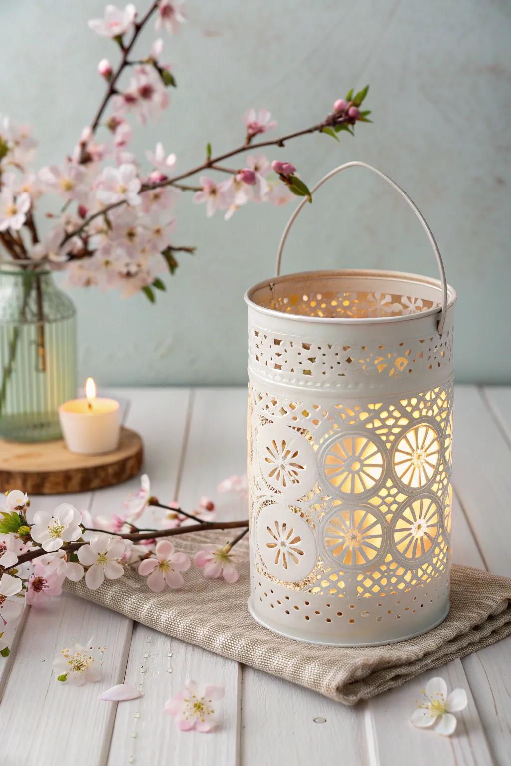 Illuminate your spring evenings with handmade elegance. #DIYLanterns #TinCanCrafts
